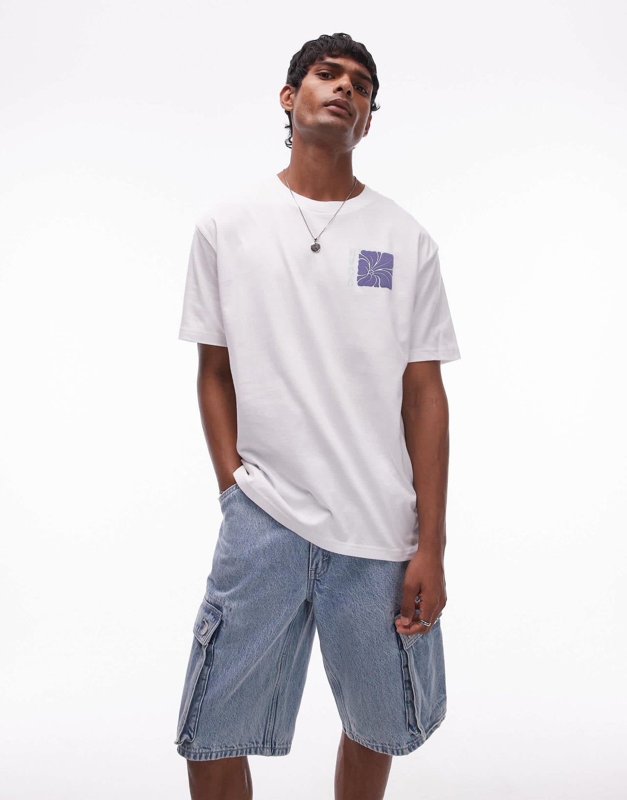 RVCA hibiscus stamp short sleeve t shirt in white