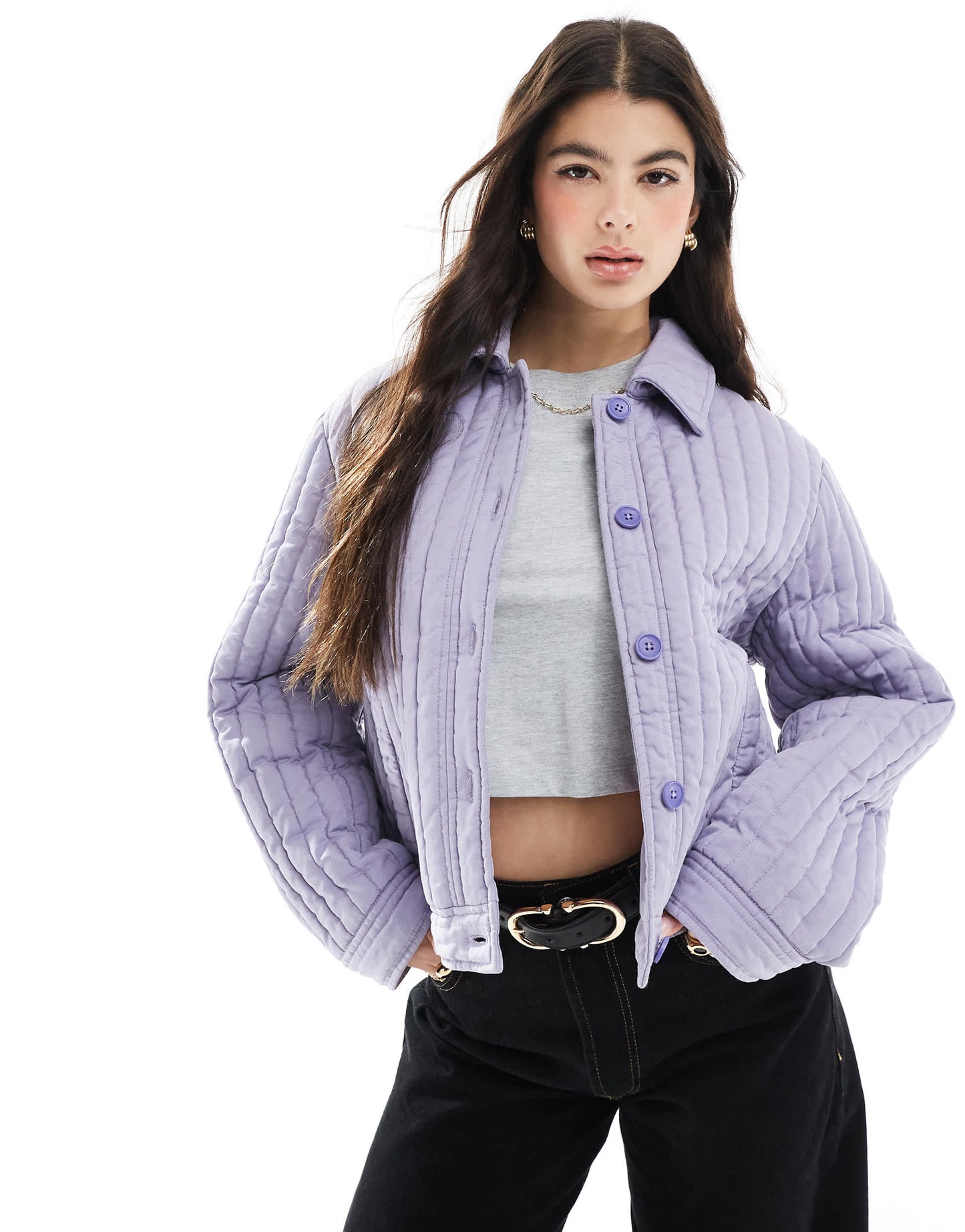 ASOS DESIGN washed quilted shacket in lilac