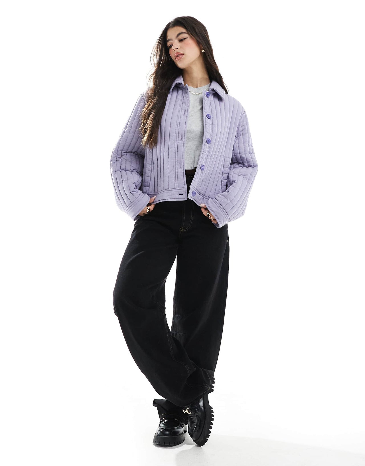 ASOS DESIGN washed quilted shacket in lilac