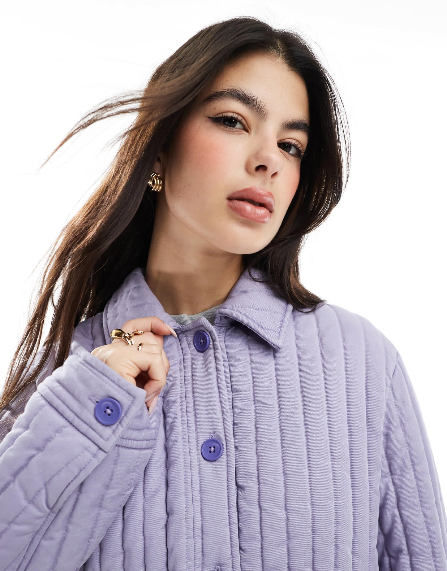 ASOS DESIGN washed quilted shacket in lilac