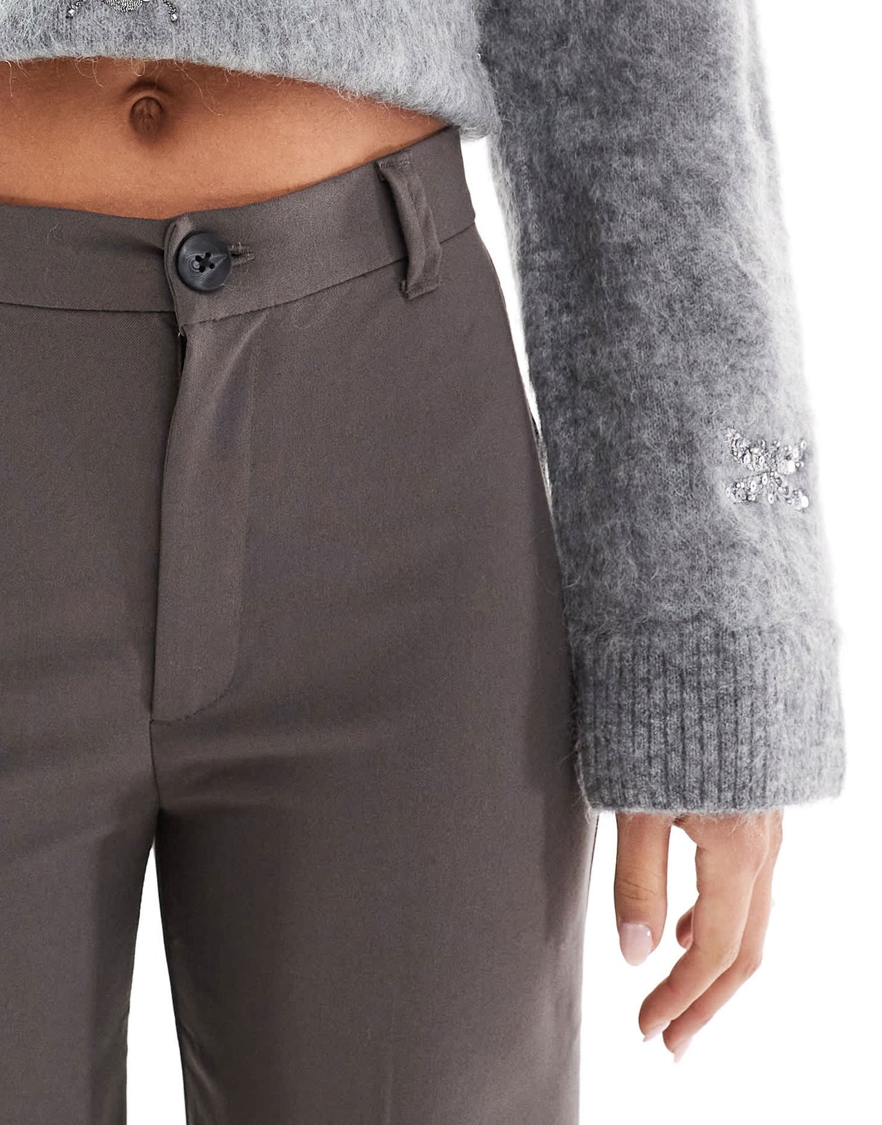 Pull&Bear high waisted tailored trouser in brown