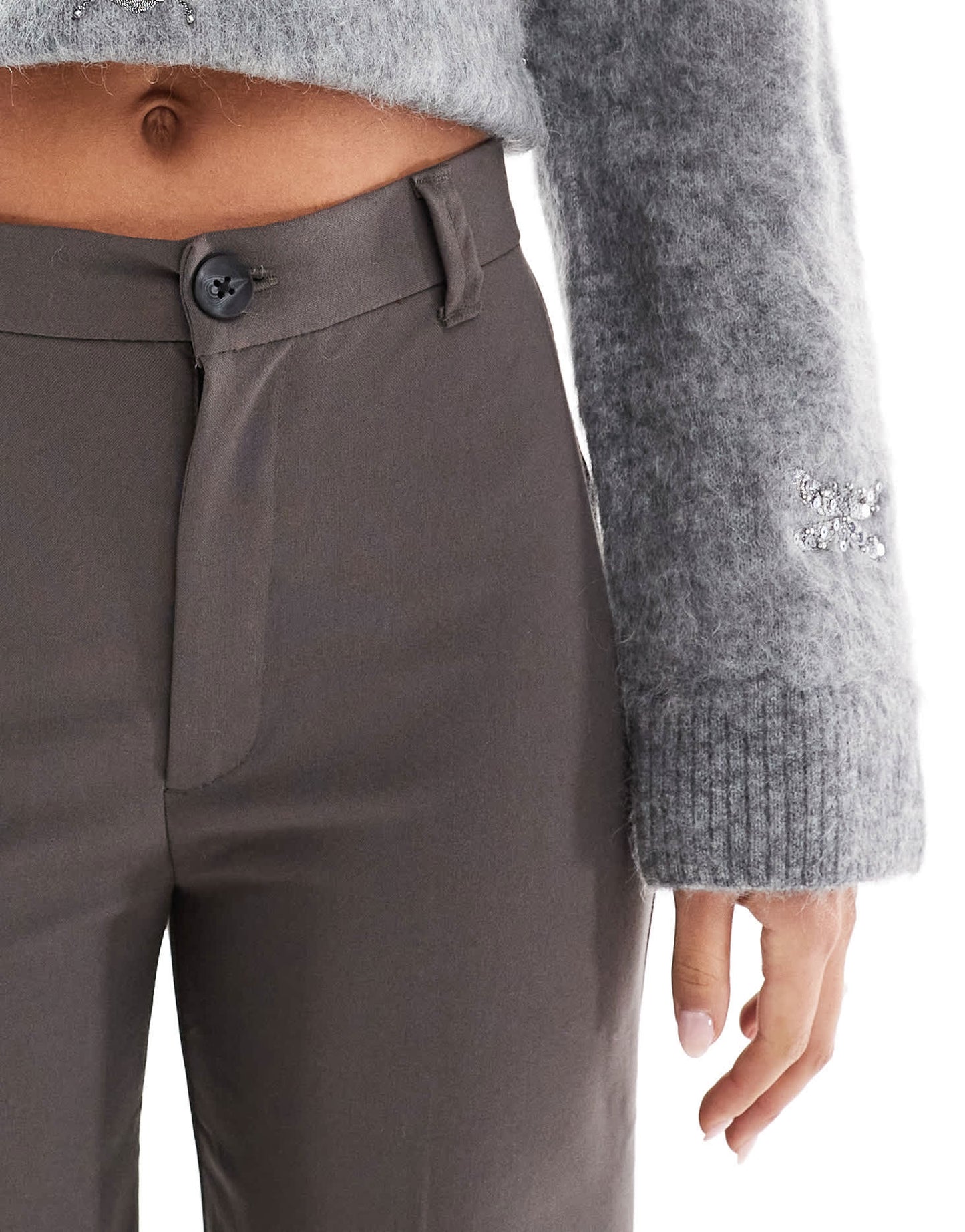 Pull&Bear high waisted tailored trouser in brown