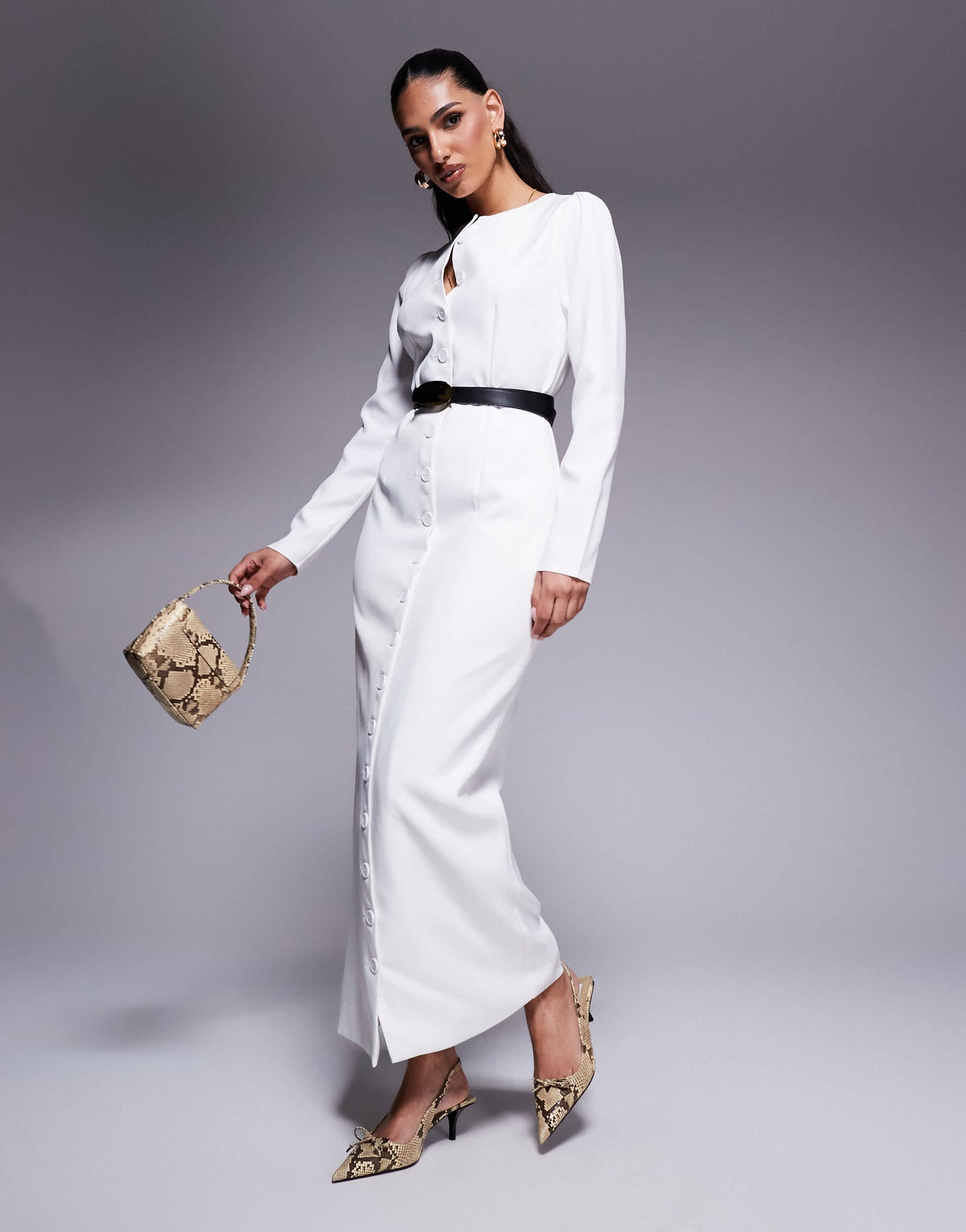 Kaiia exclusive tailored long sleeve button through maxi dress in white