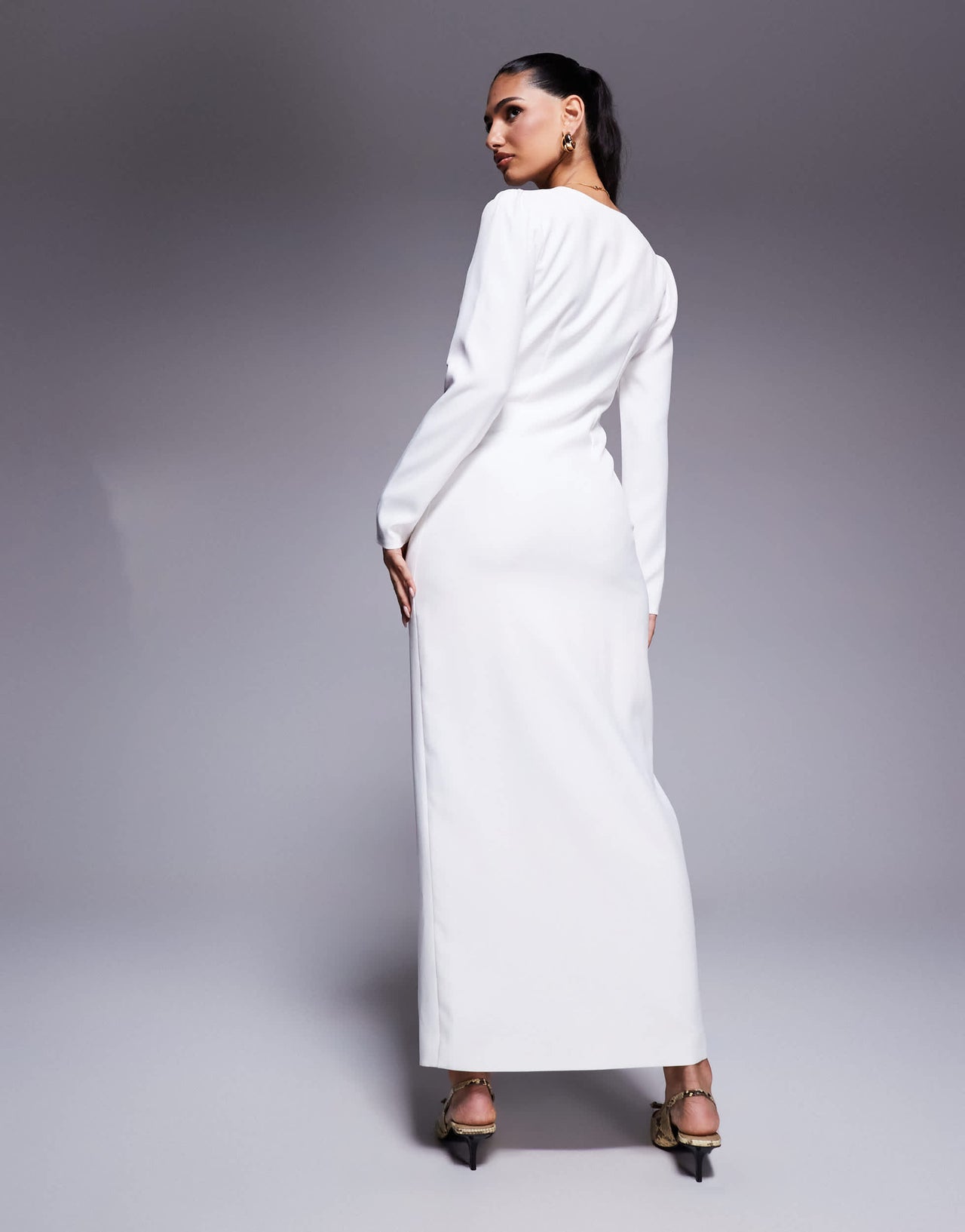 Kaiia exclusive tailored long sleeve button through maxi dress in white