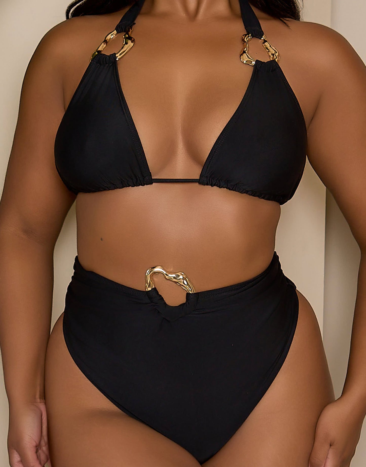 Moda Minx Curve X Bernadette Afia bikini bottom with gold hardware detail in black