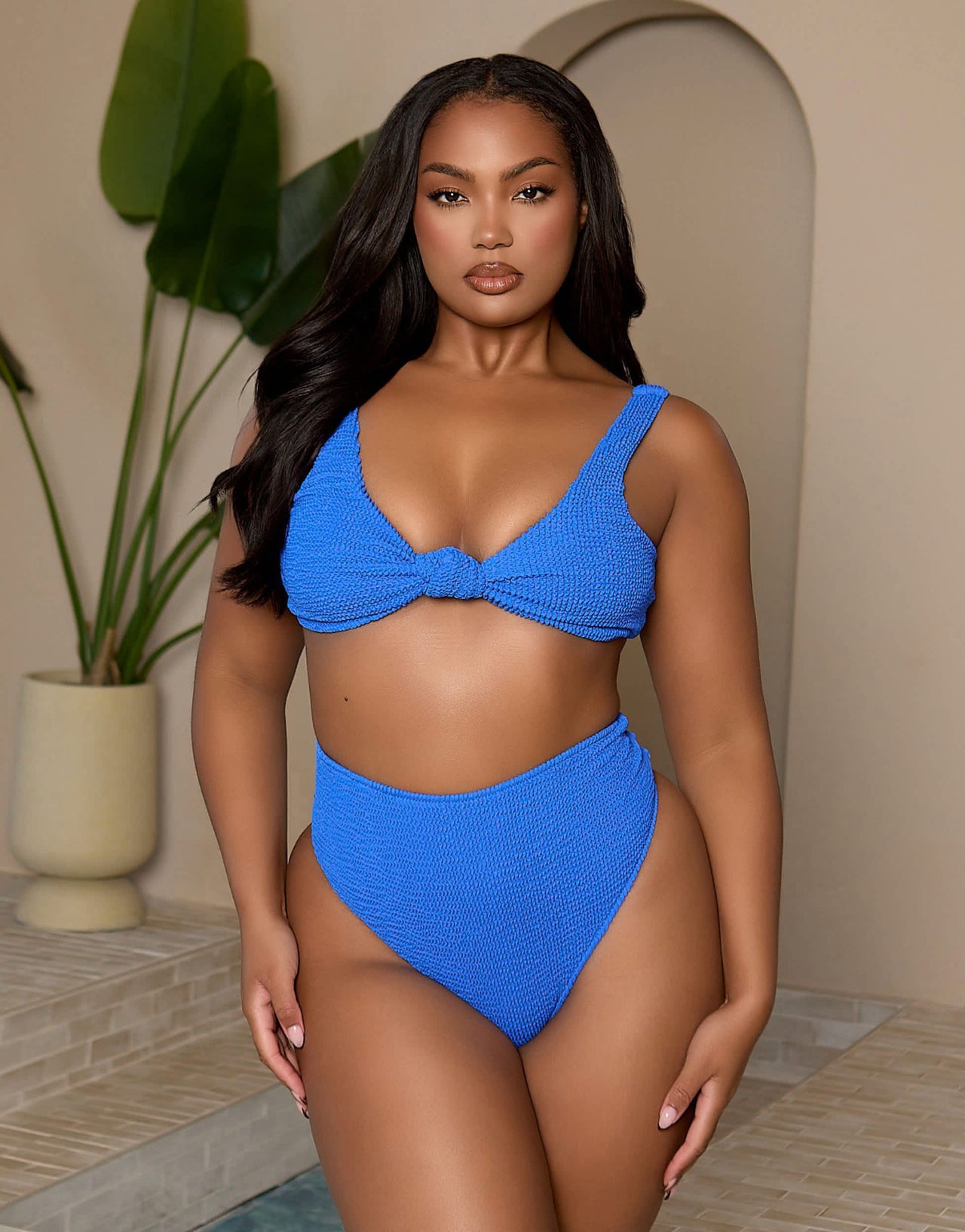 Moda Minx Curve X Bernadette Afia scrunch knot front bikini top in cobalt blue