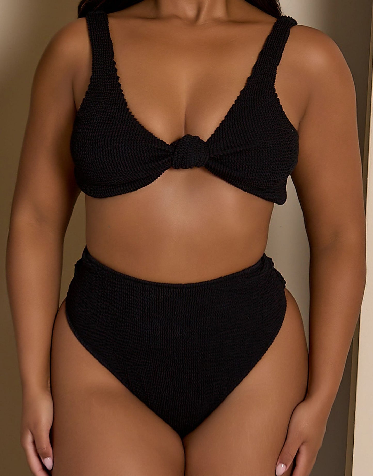 Moda Minx Curve X Bernadette Afia scrunch high waist bikini bottom in black