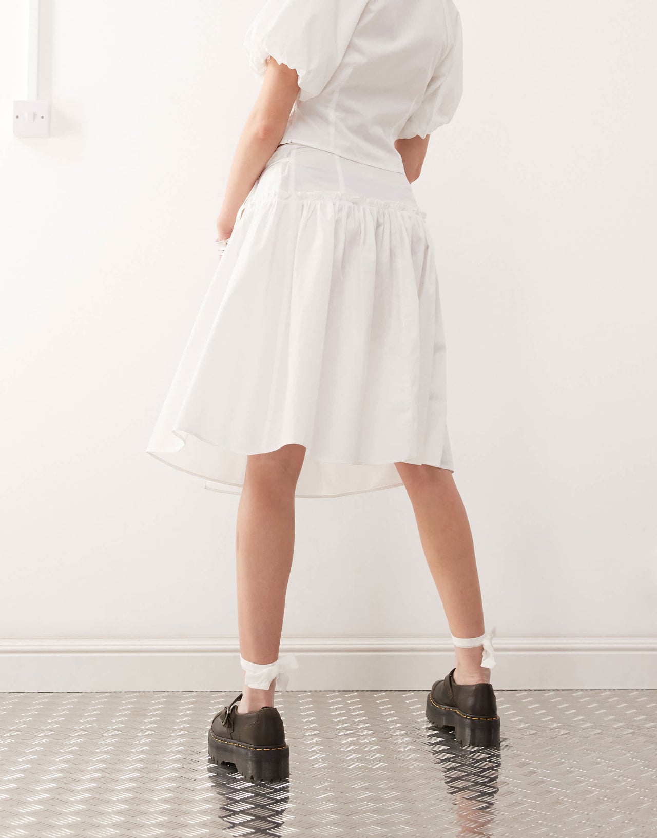 COLLUSION drop waist poplin skirt co-ord in white