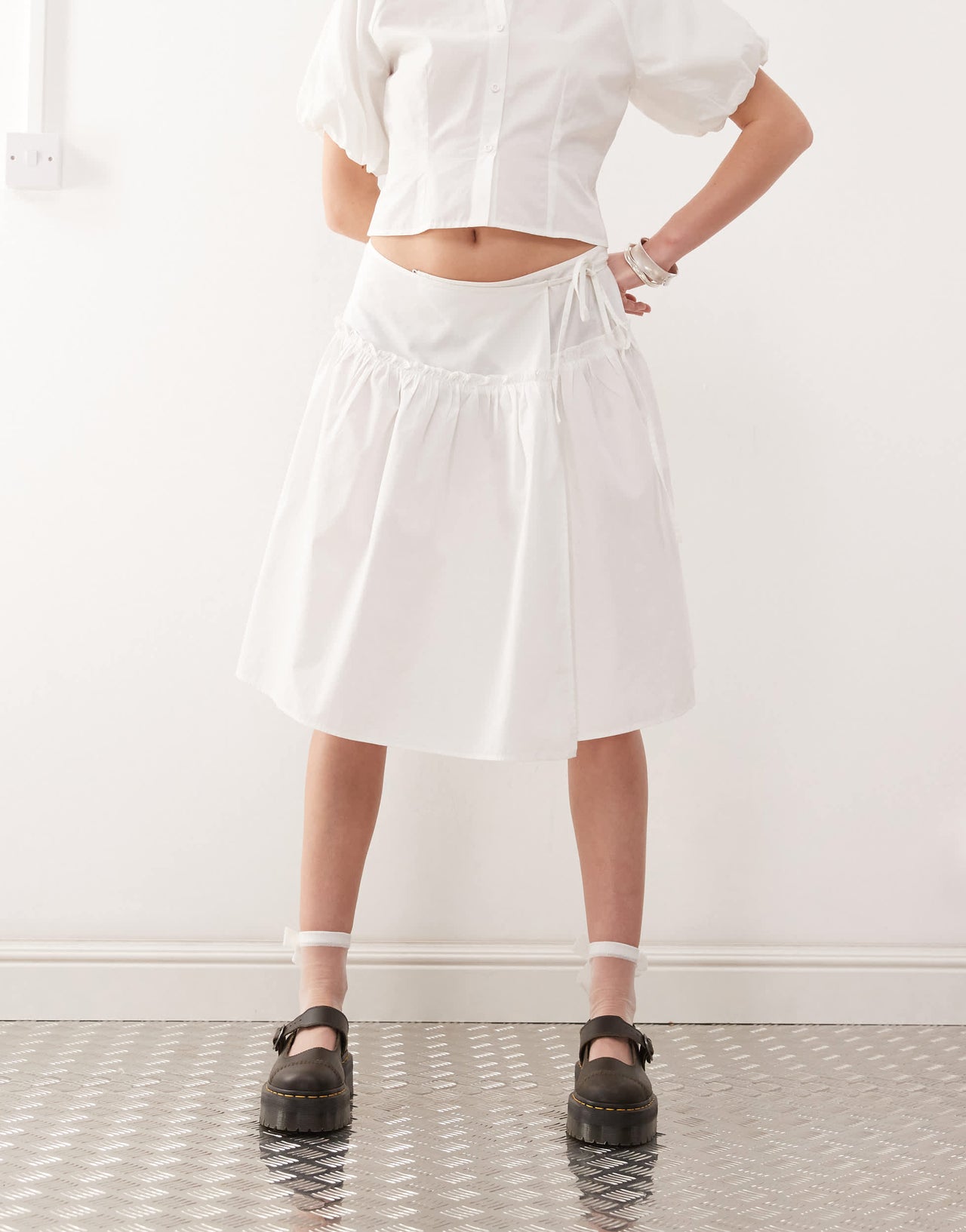 COLLUSION drop waist poplin skirt co-ord in white