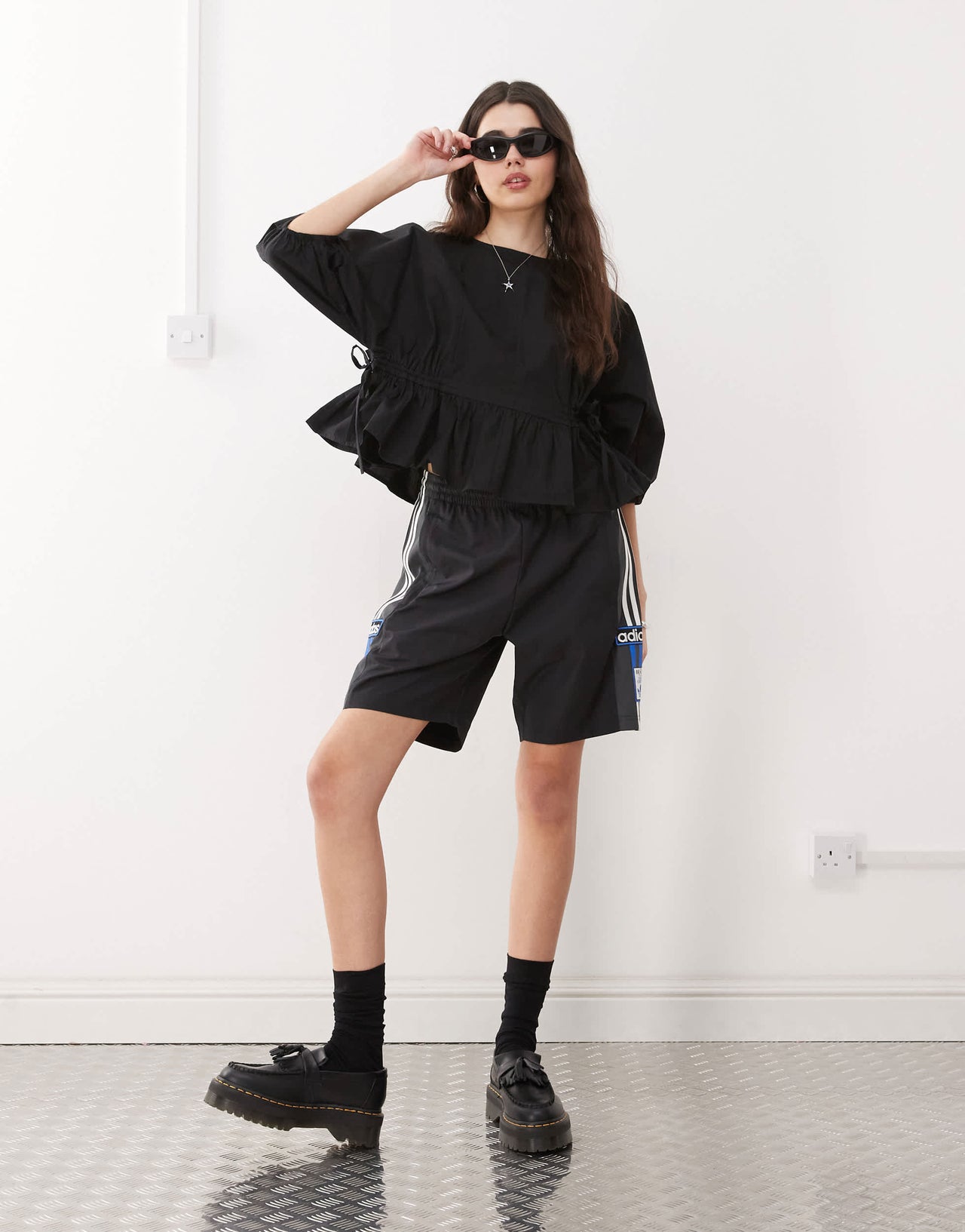 COLLUSION side channel smock top in black