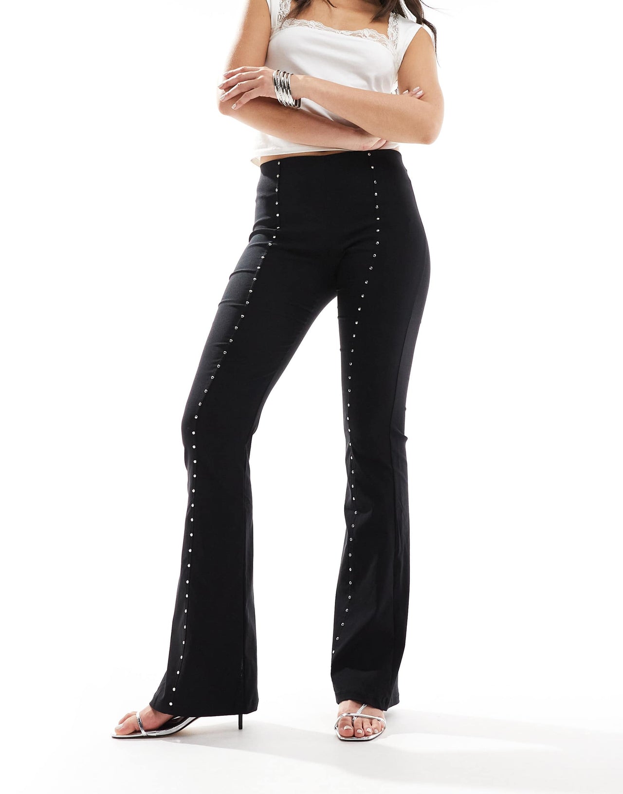 Bershka bengaline flared trousers in black