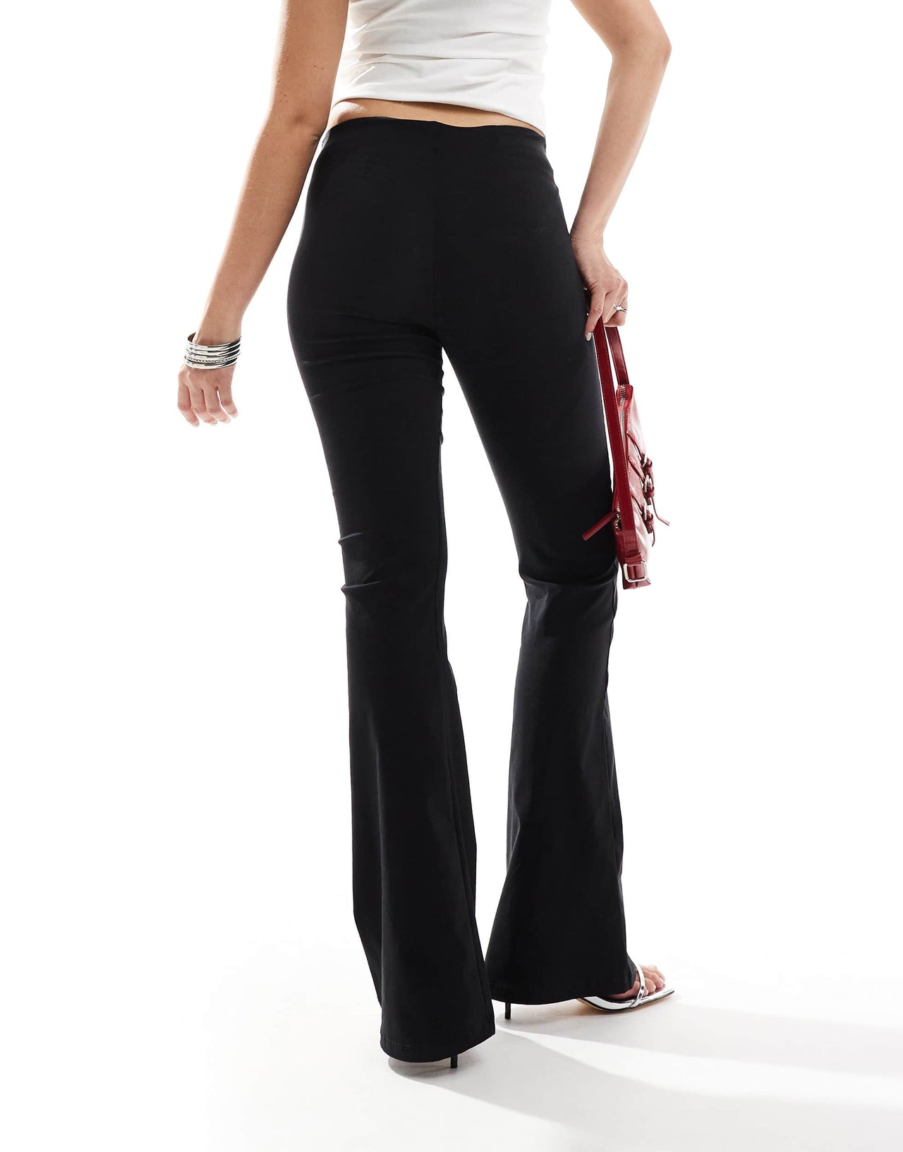 Bershka bengaline flared trousers in black
