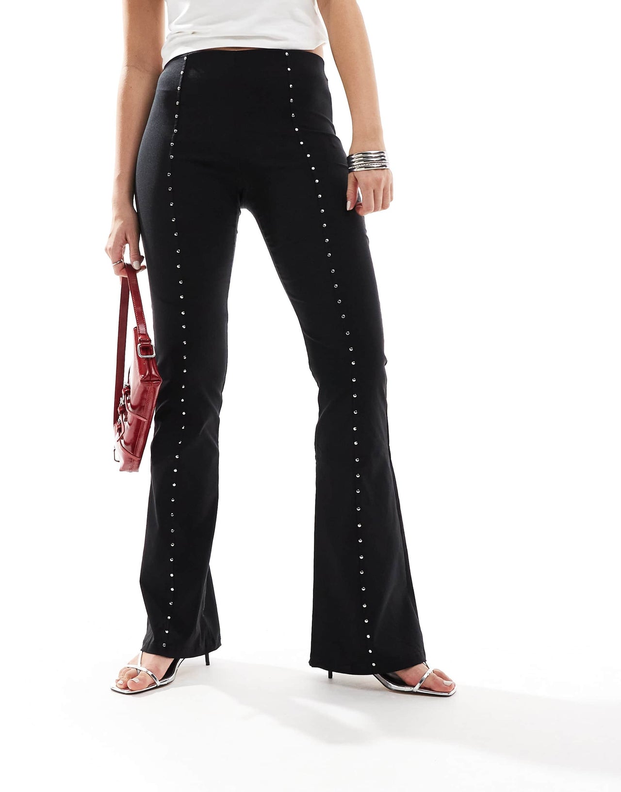 Bershka bengaline flared trousers in black