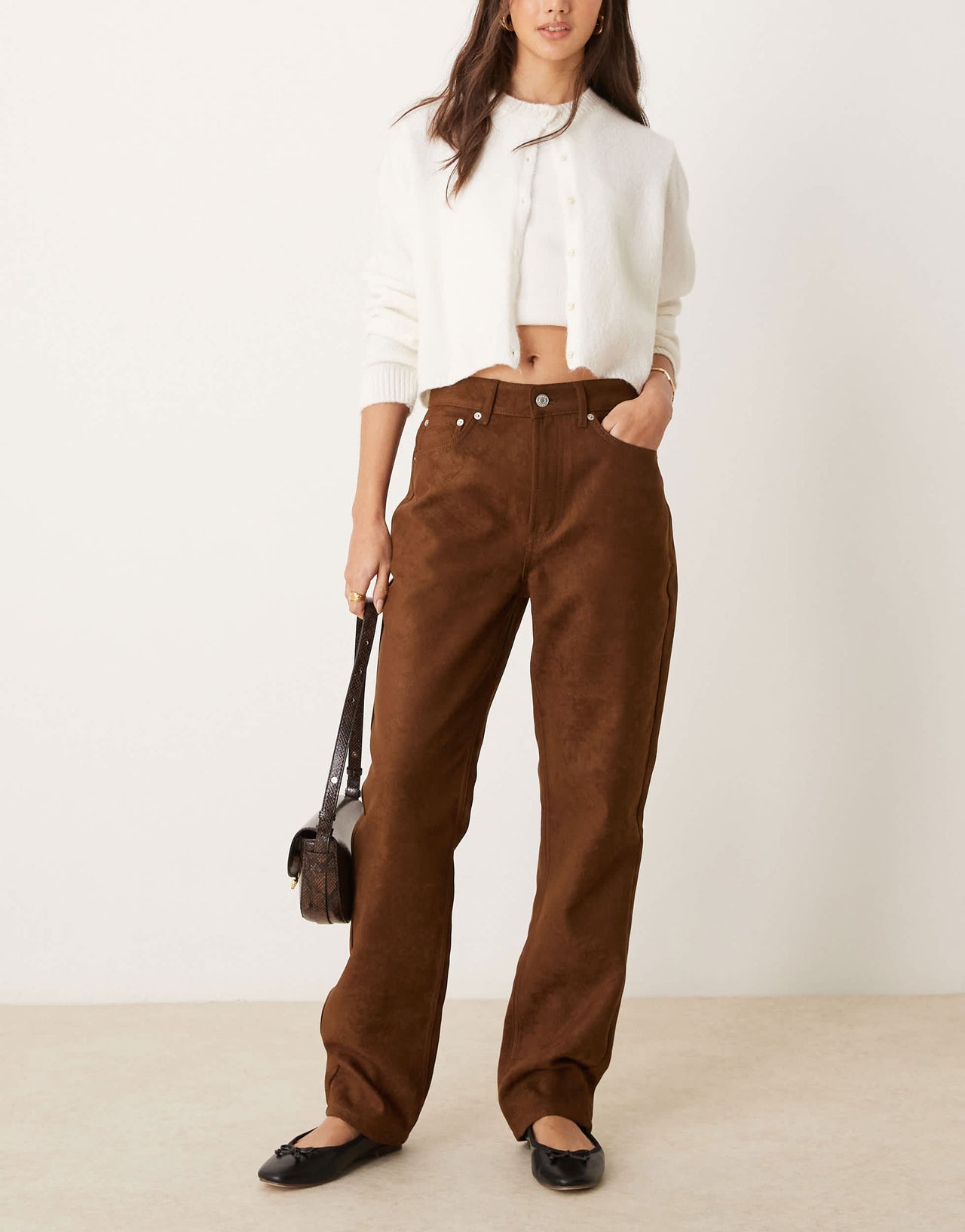 ASOS DESIGN faux suede 90s straight jean in tan