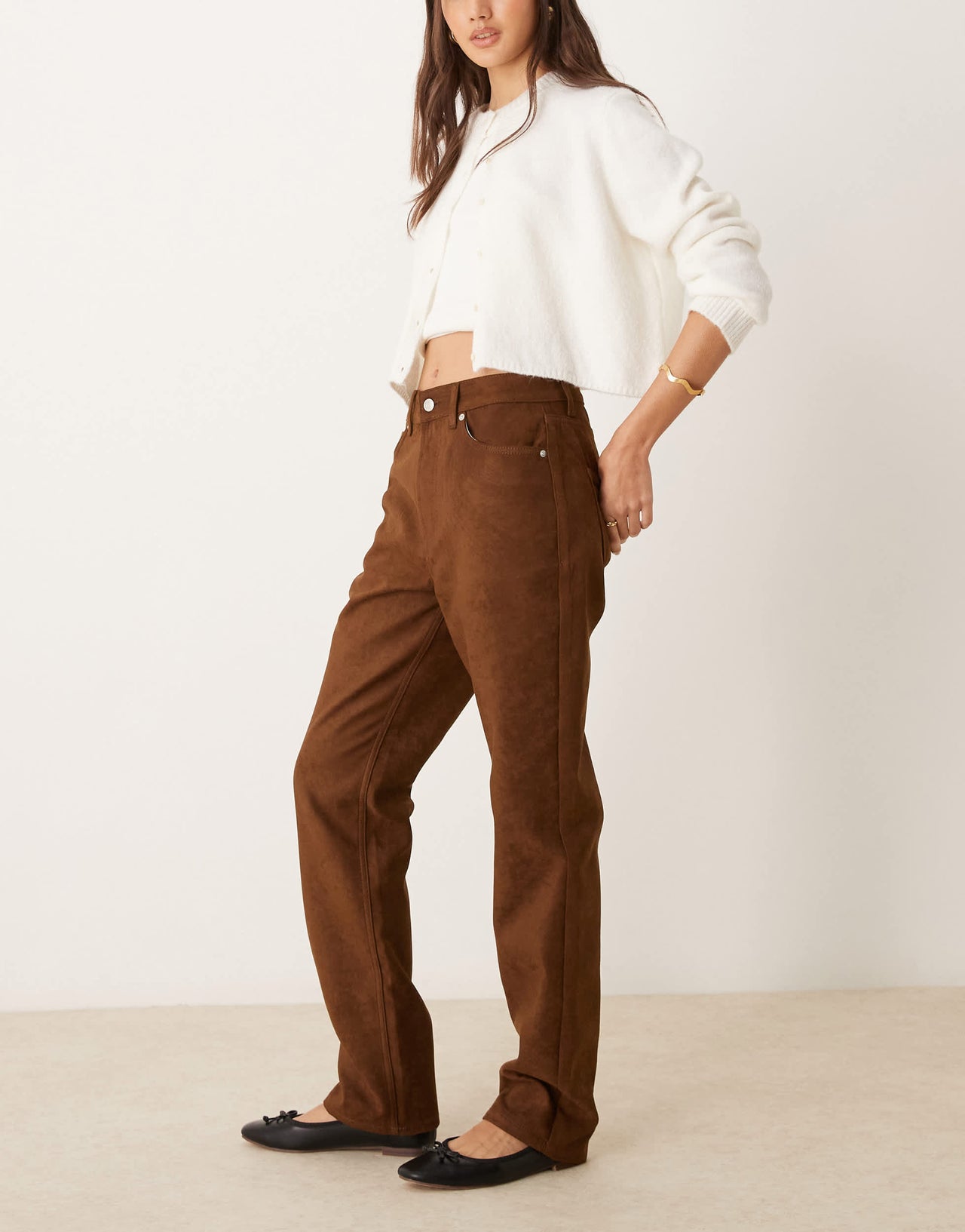 ASOS DESIGN faux suede 90s straight jean in tan