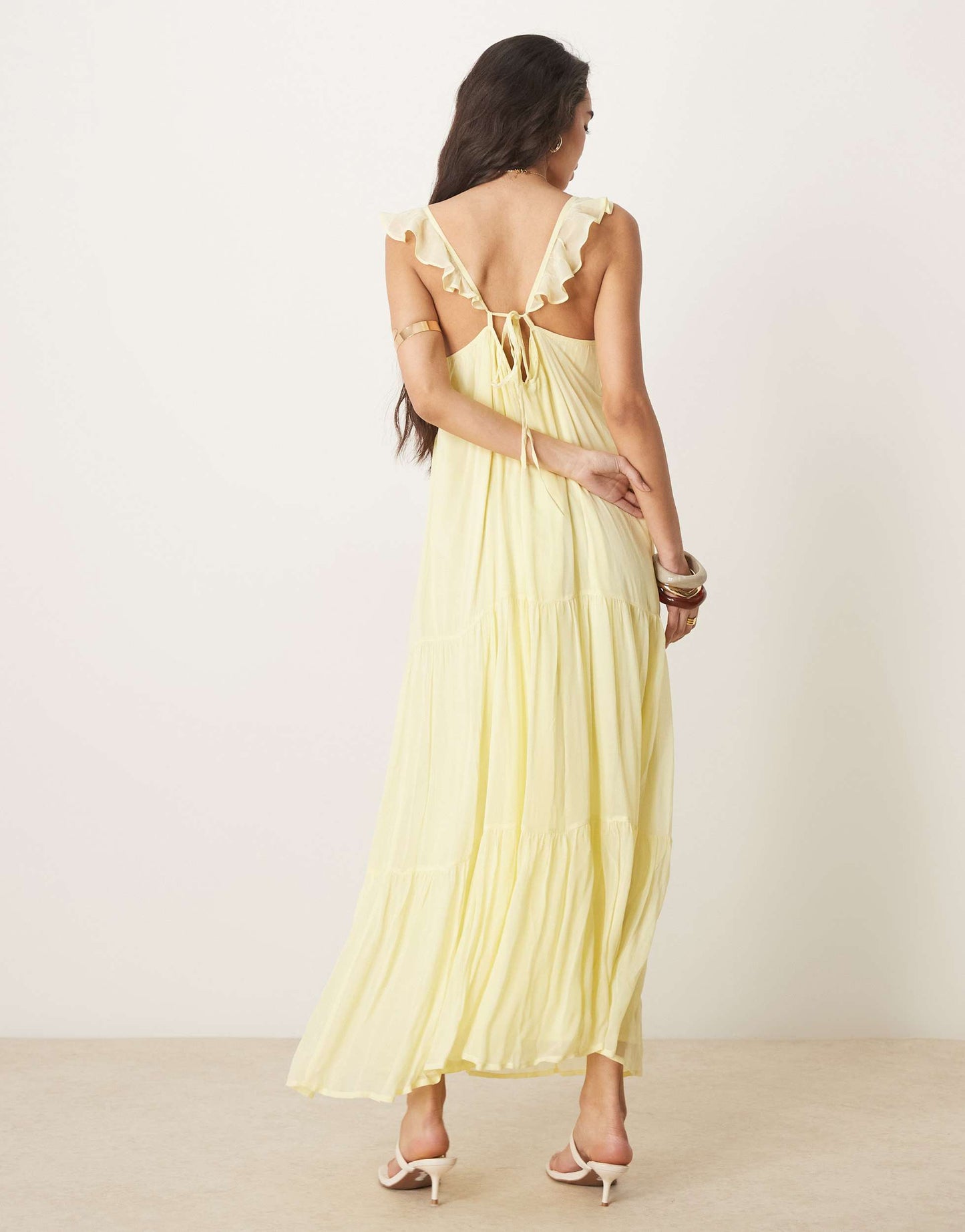 ASOS DESIGN frilled ruffle front maxi dress in lemon