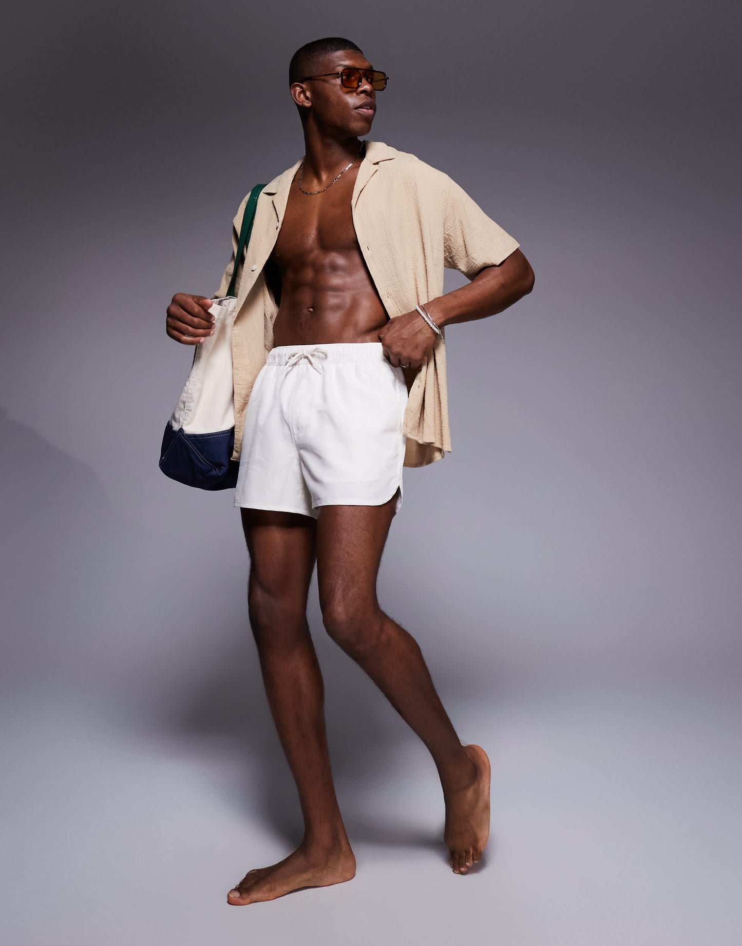 ASOS DESIGN runner swim shorts in short length in white