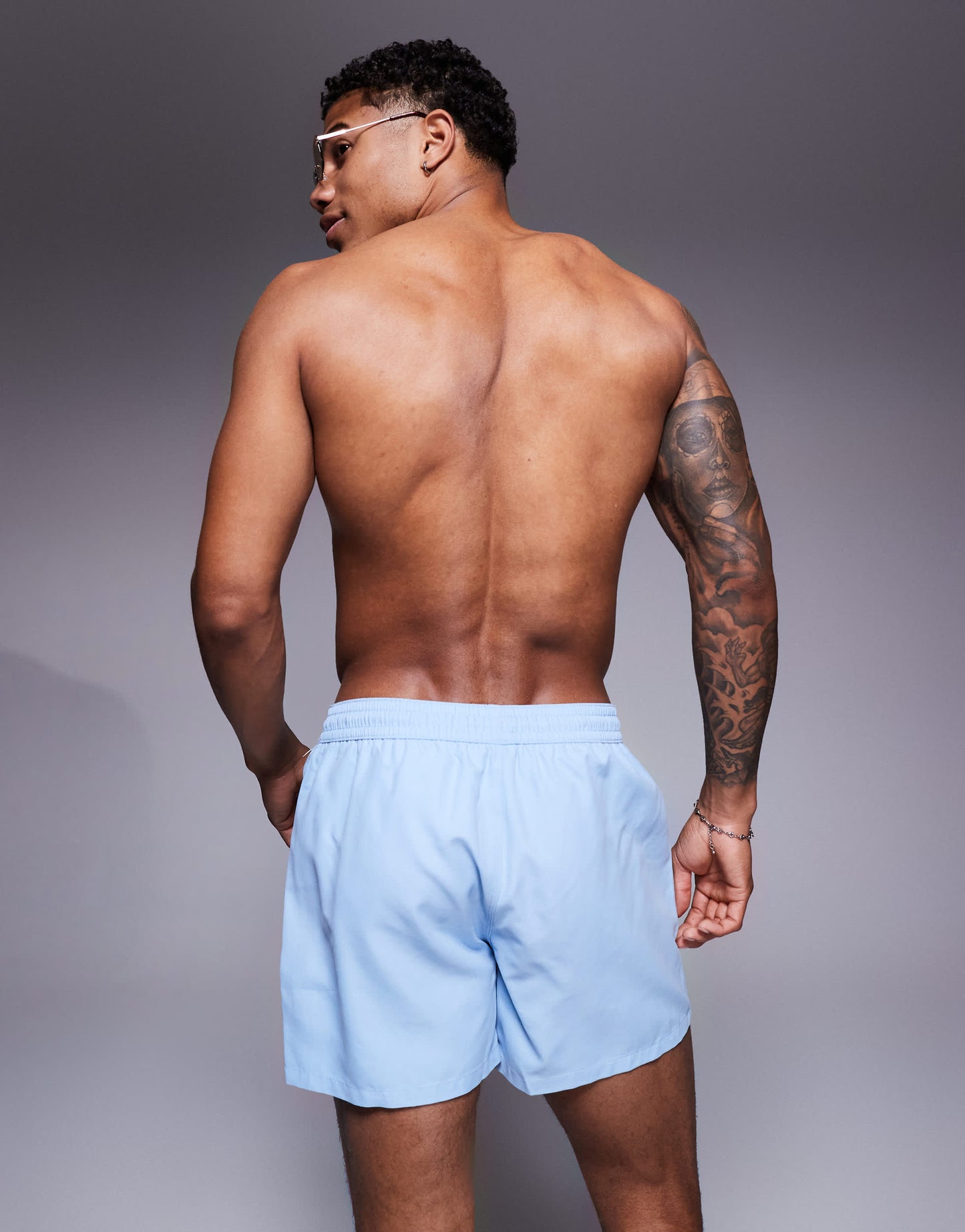 ASOS DESIGN swim shorts in short length in blue