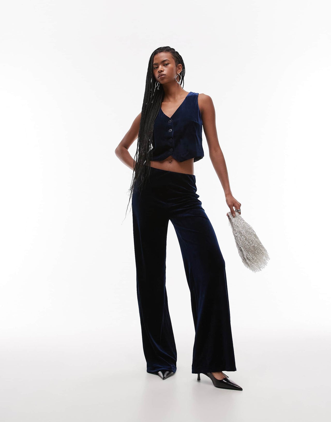 Mango velvet waistcoat co-ord in navy