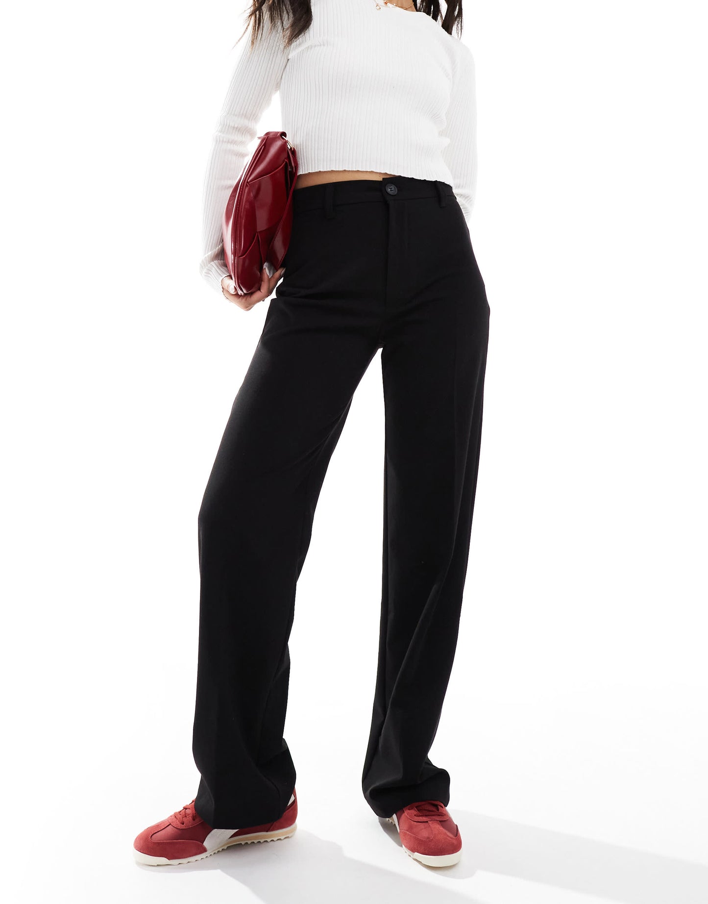Pull&Bear high waisted tailored trouser in black