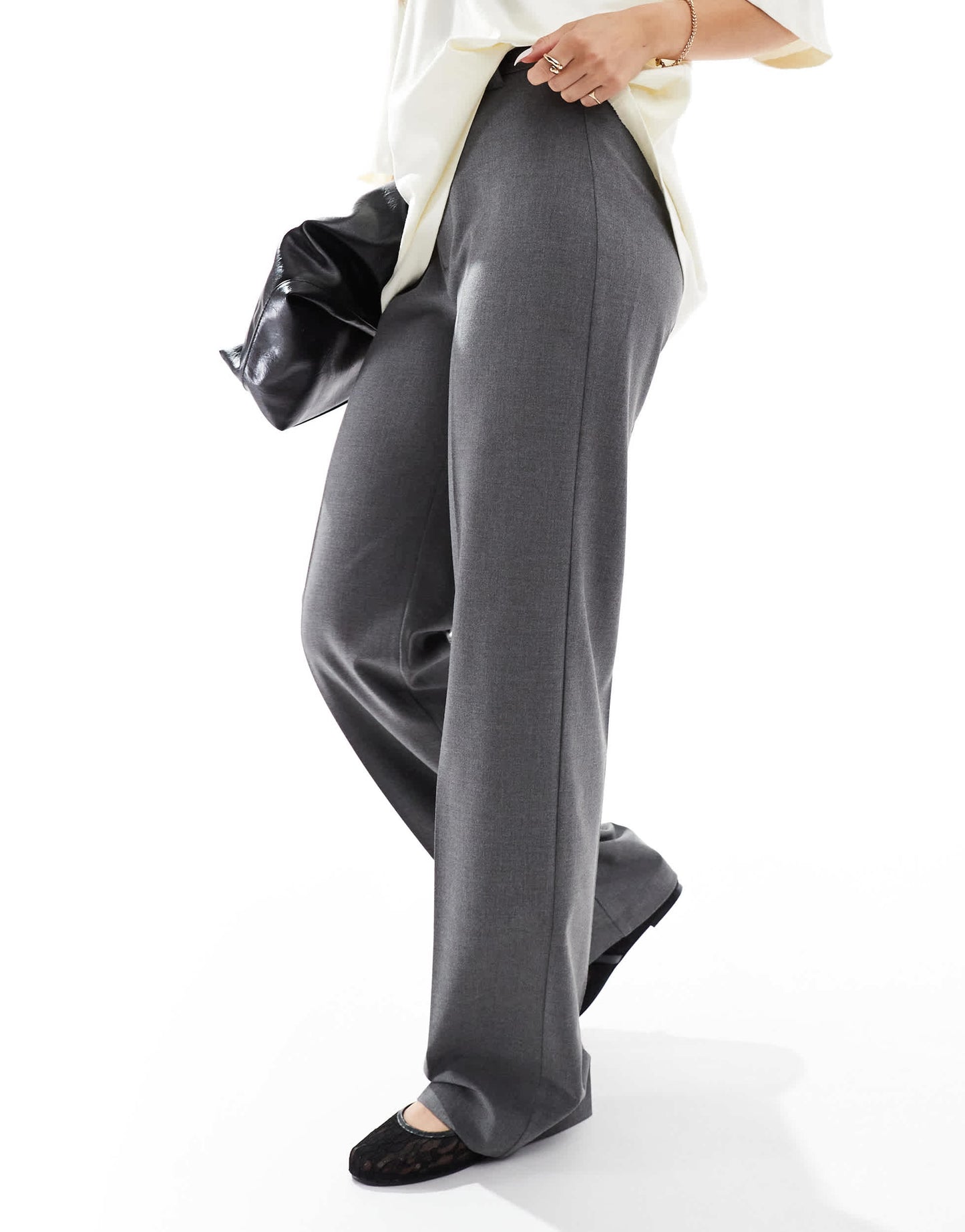 Pull&Bear high waisted tailored trouser in grey