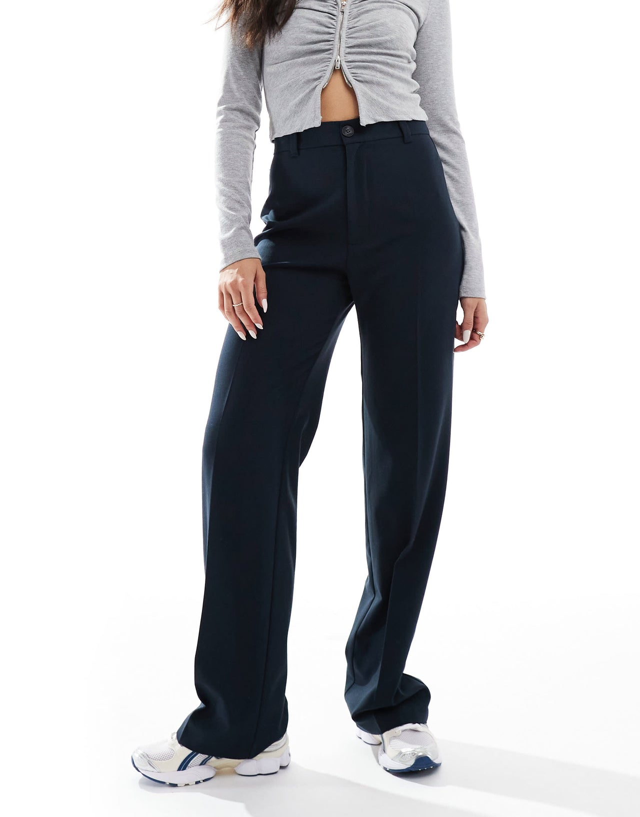 Pull&Bear high waisted tailored trouser in navy