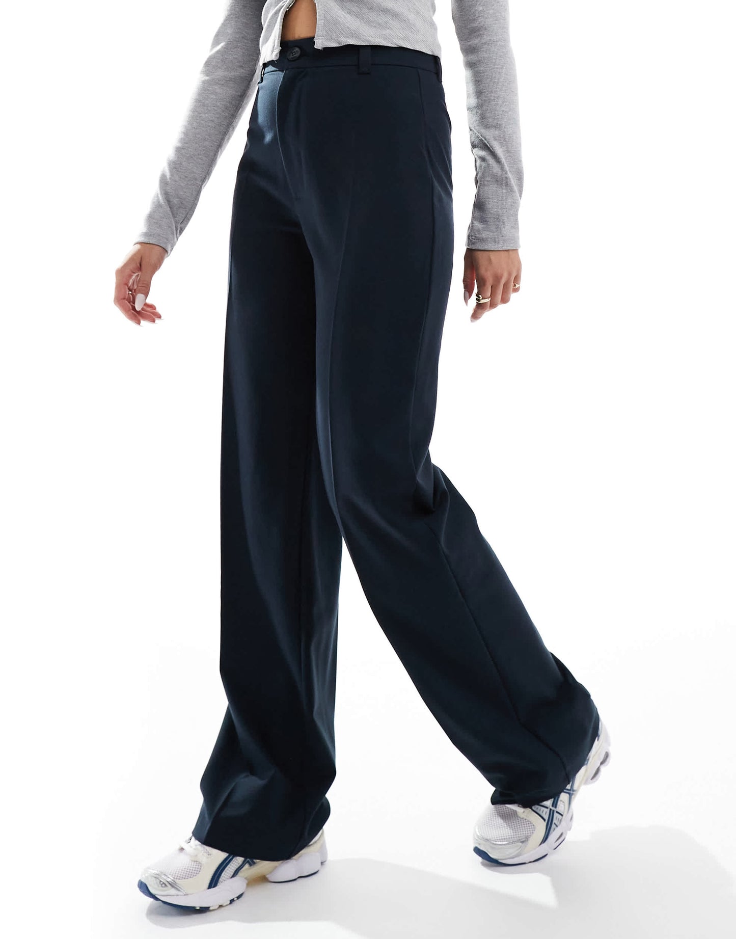 Pull&Bear high waisted tailored trouser in navy