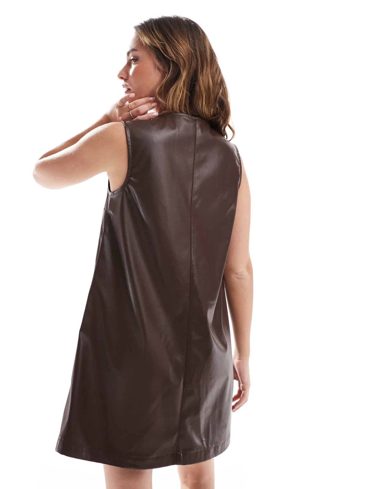 ASOS DESIGN faux leather mini dress in brown