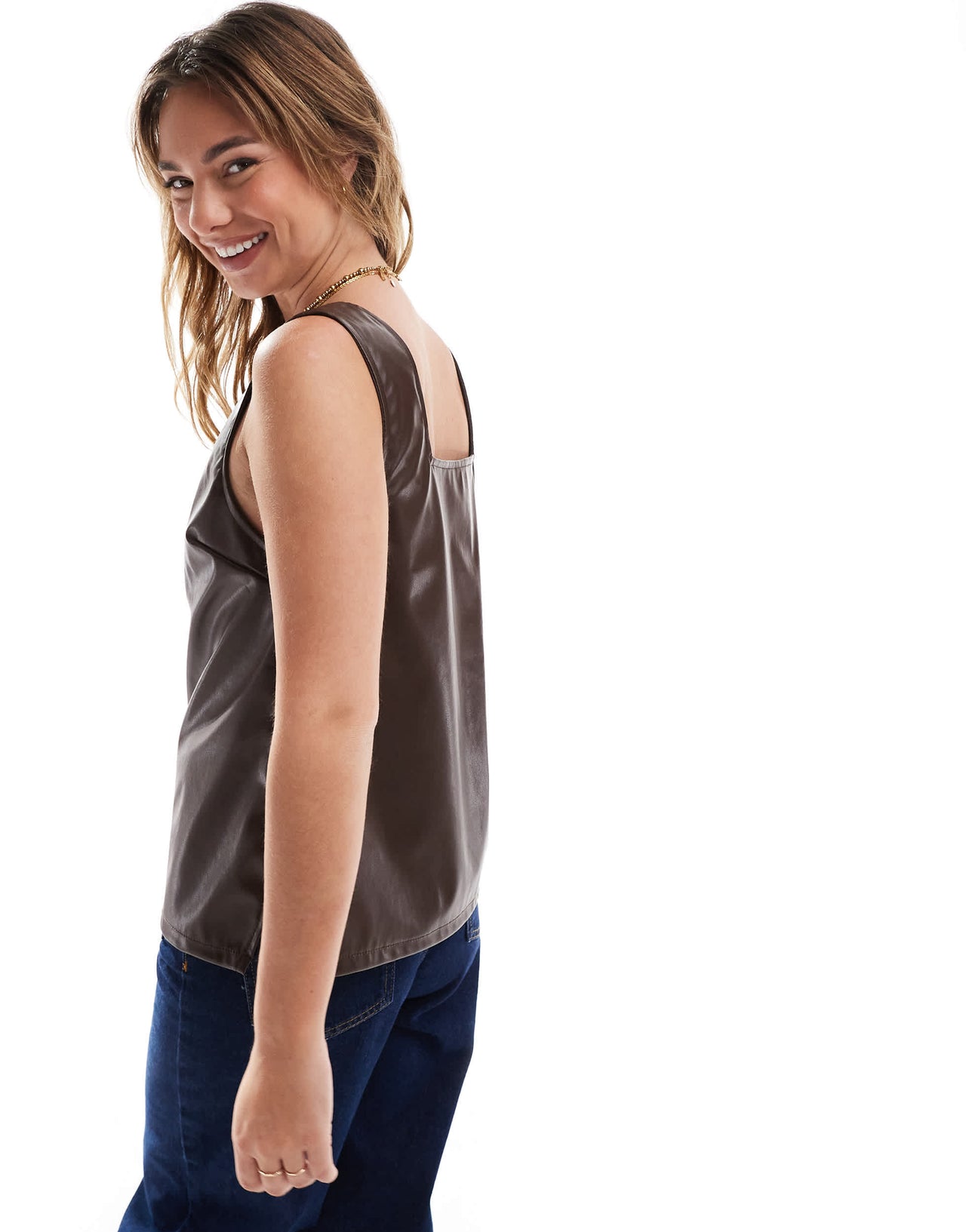 ASOS DESIGN faux leather tank top in brown