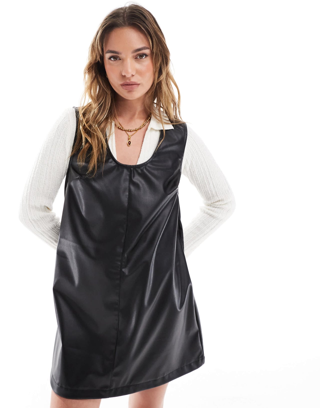 ASOS DESIGN faux leather mini dress in black