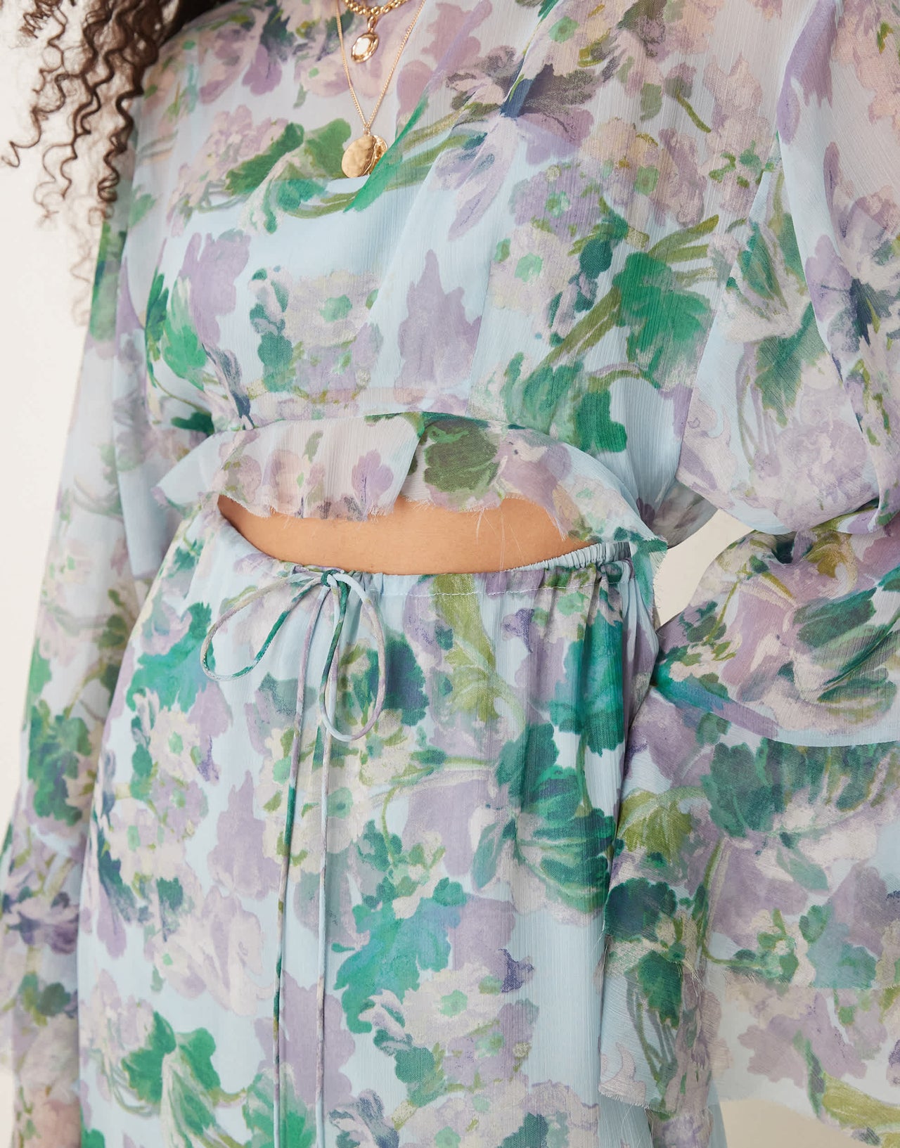 ASOS DESIGN high neck cut out maxi dress with frill sleeve in floral print