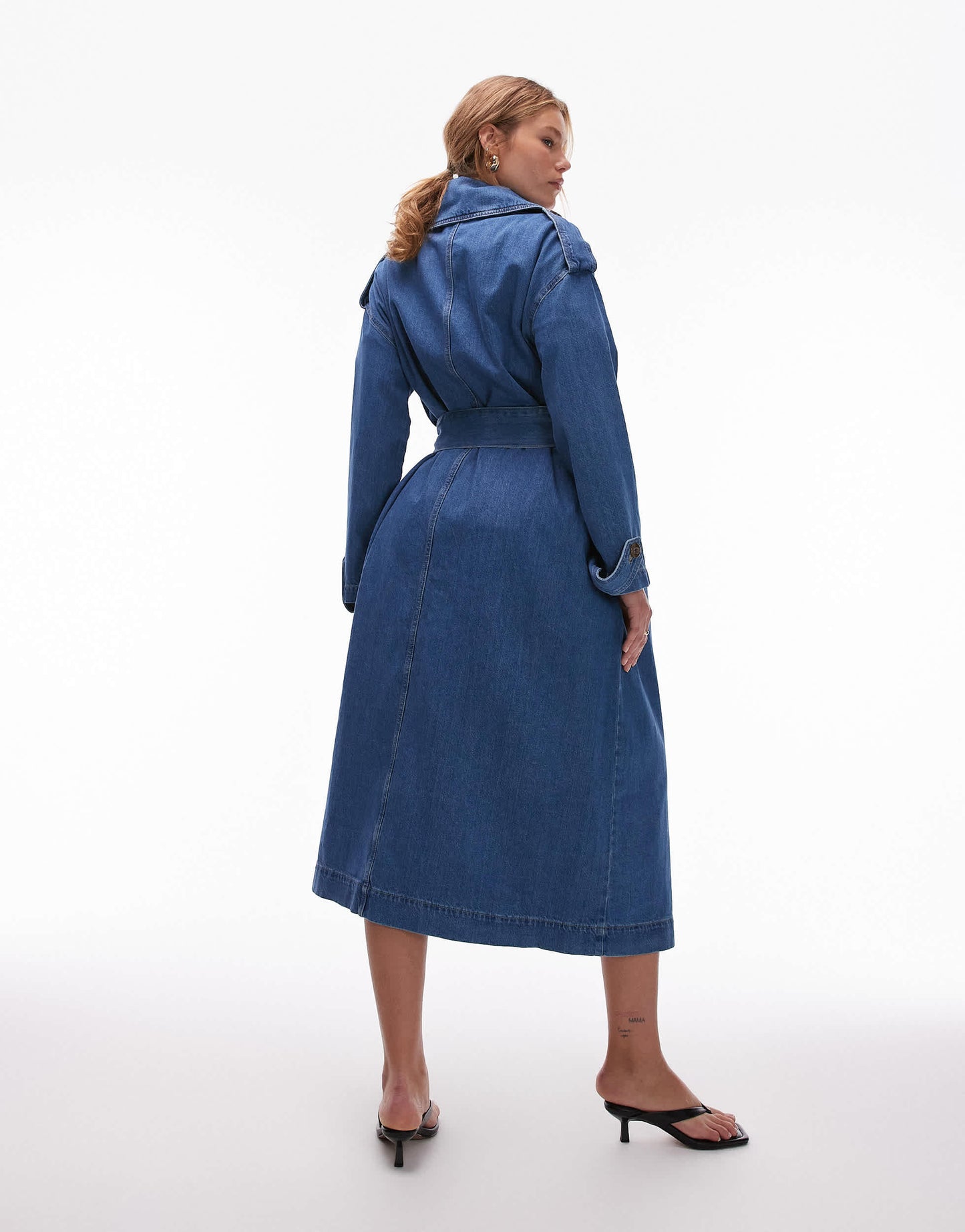 Topshop denim trench coat in mid blue