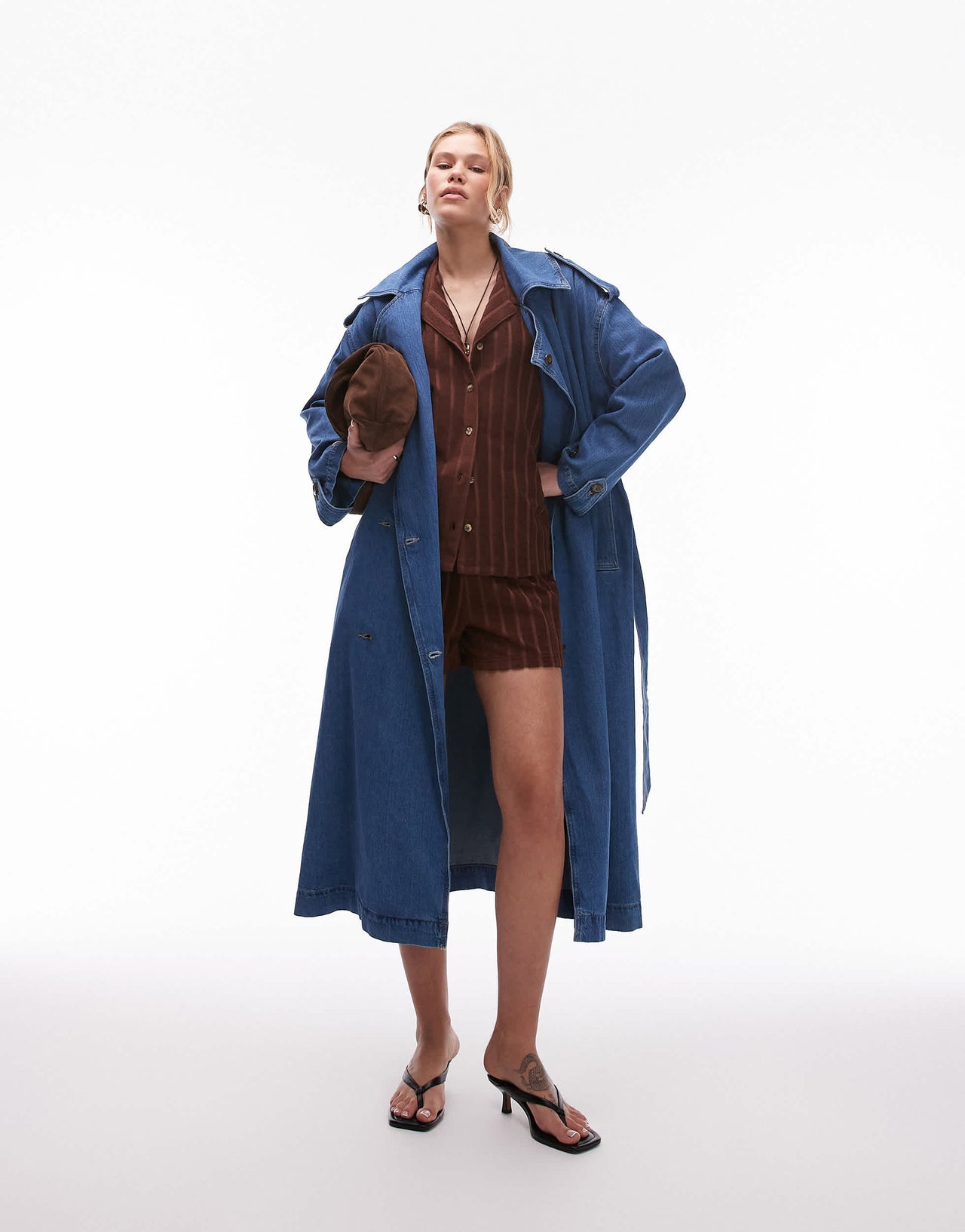 Topshop denim trench coat in mid blue