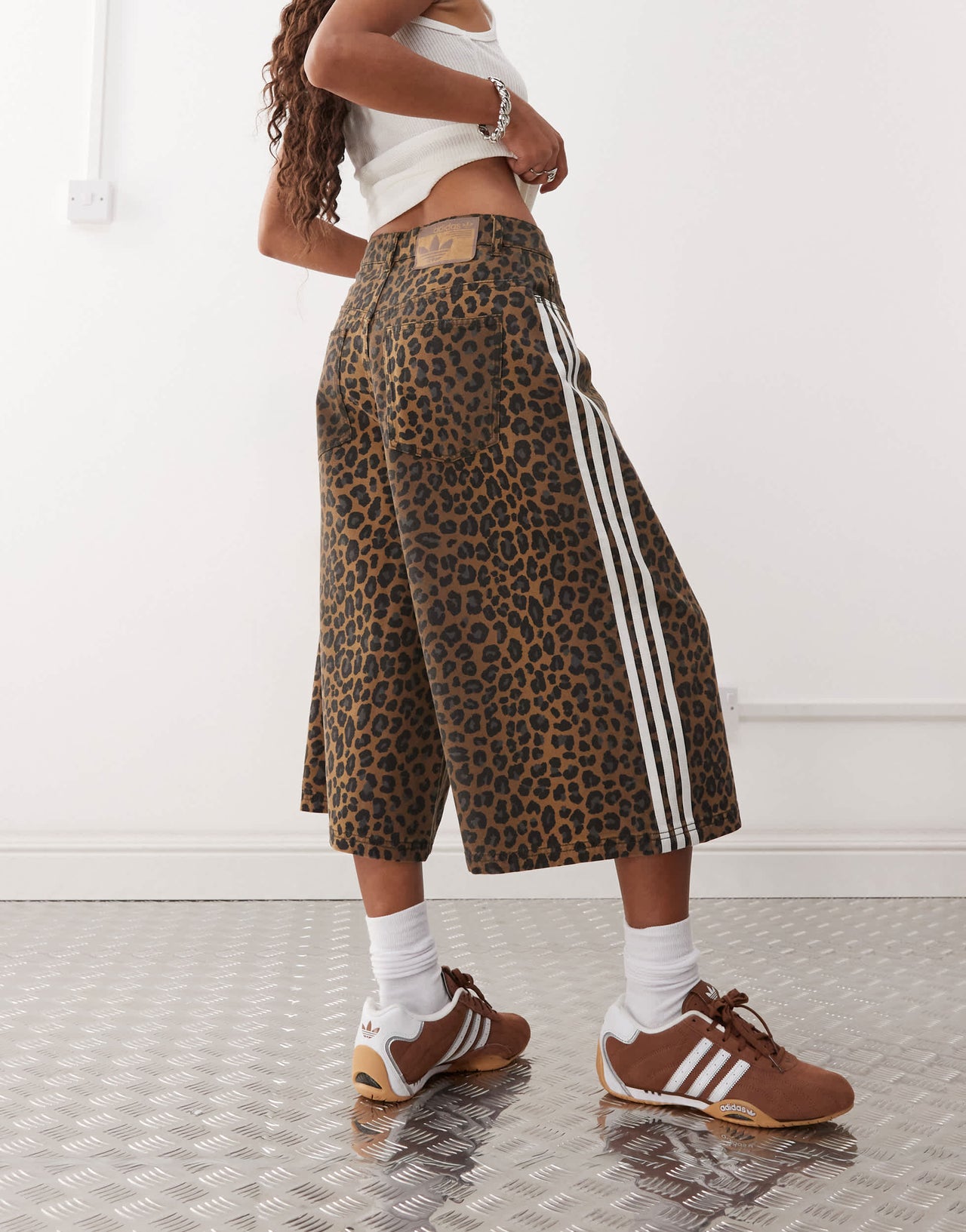adidas Originals denim jorts in leopard print - MULTI
