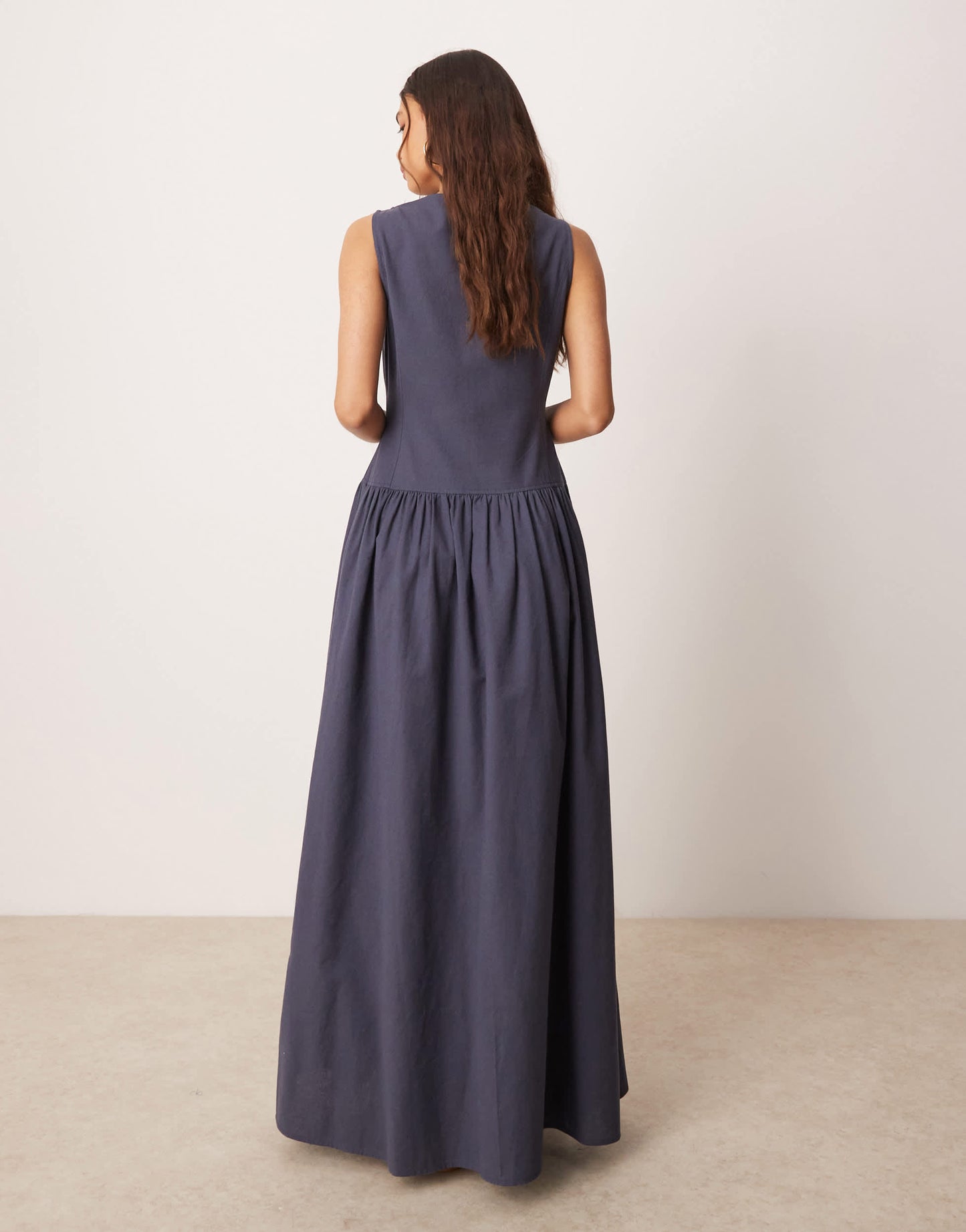ASOS DESIGN slash neck button down dropped waist maxi sundress in deep navy