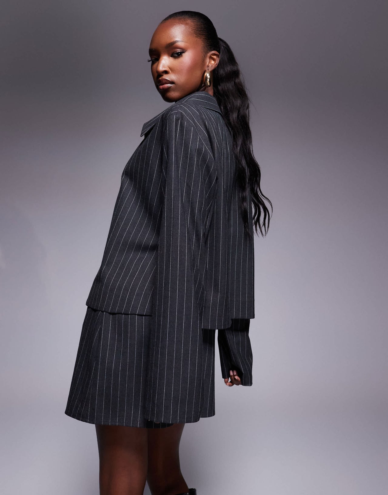 ASOS DEISGN zip pocket pelmet mini skirt in grey pinstripe