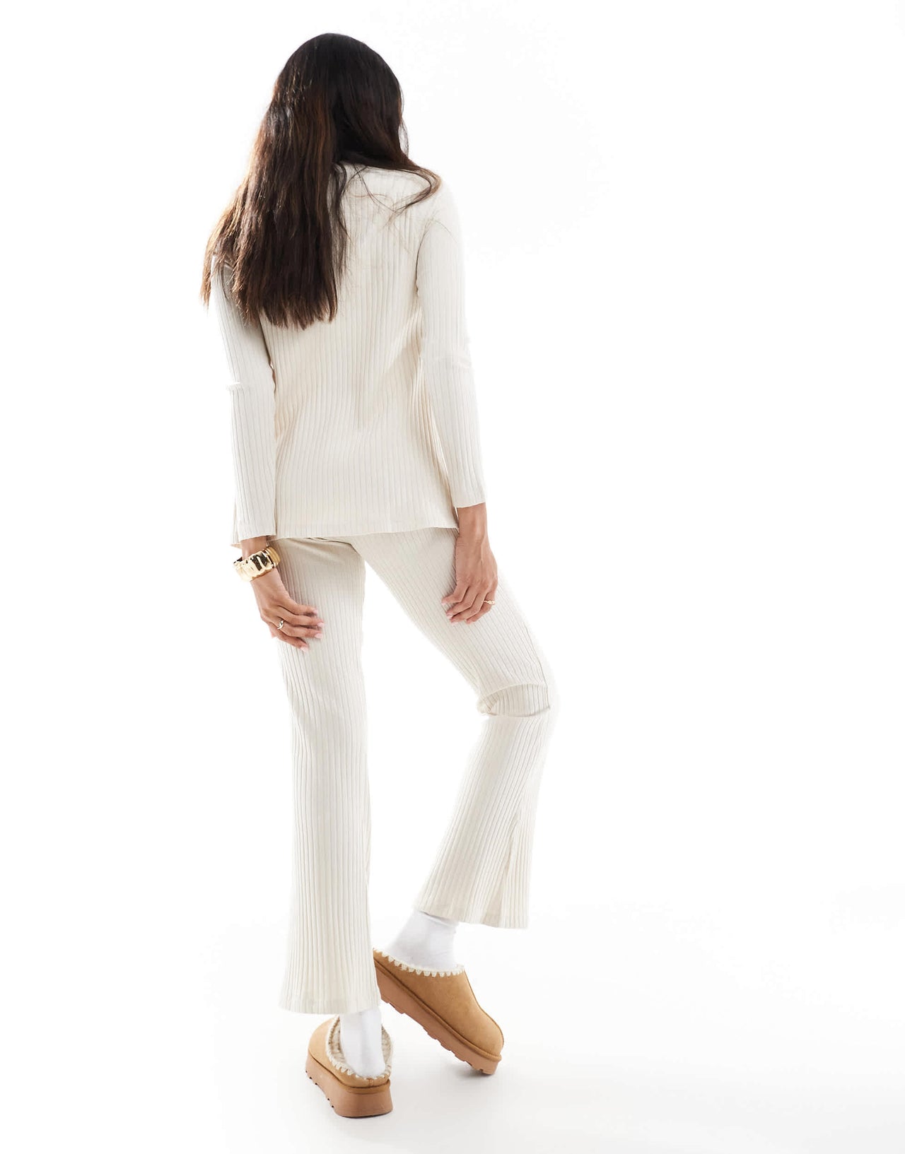Mamalicious Maternity ribbed jersey flare co-ord in cream