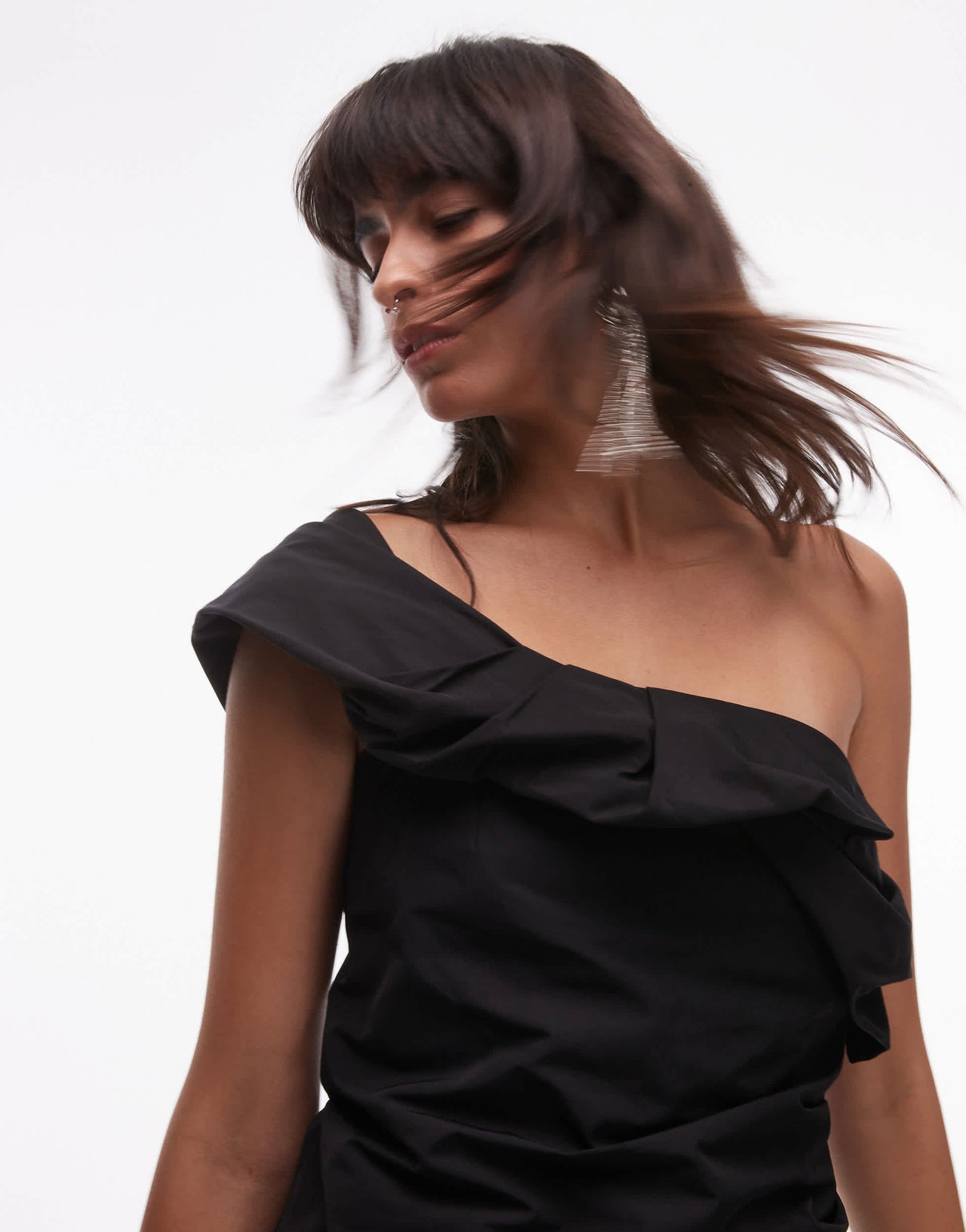 ARKET one shoulder corset top with twisted strap detail in black