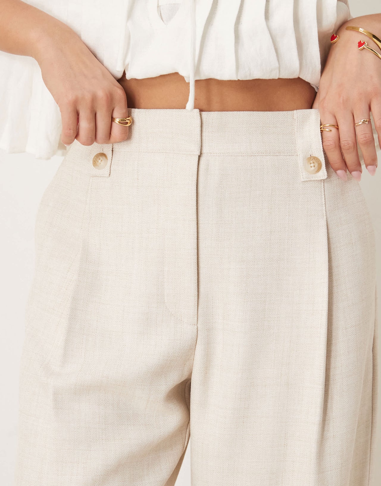 ASOS DESIGN tailored textured barrel trousers with tab detail in neutral