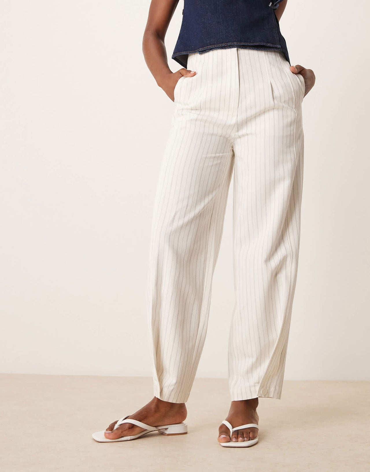 ASOS DESIGN tailored linen trousers with multi way tab hem in ecru stripe