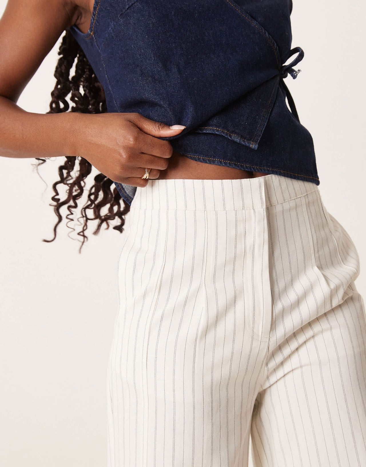 ASOS DESIGN tailored linen trousers with multi way tab hem in ecru stripe