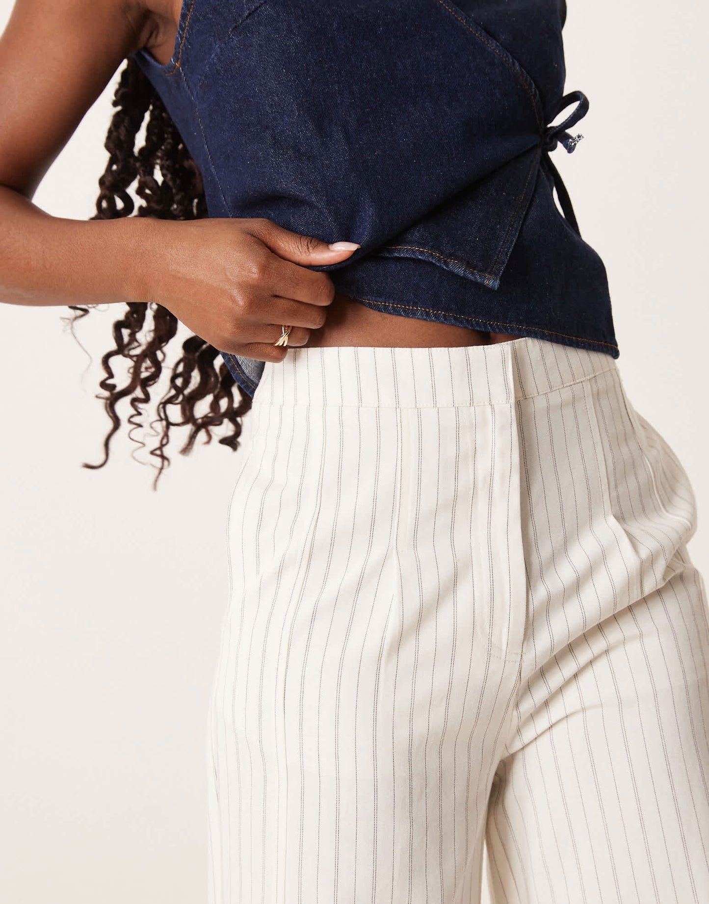 ASOS DESIGN tailored linen trousers with multi way tab hem in ecru stripe