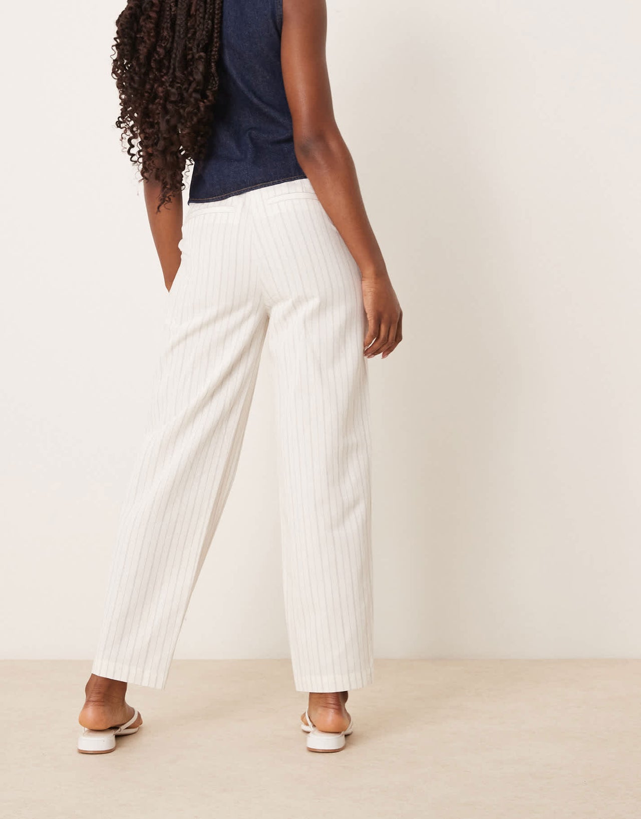 ASOS DESIGN tailored linen trousers with multi way tab hem in ecru stripe