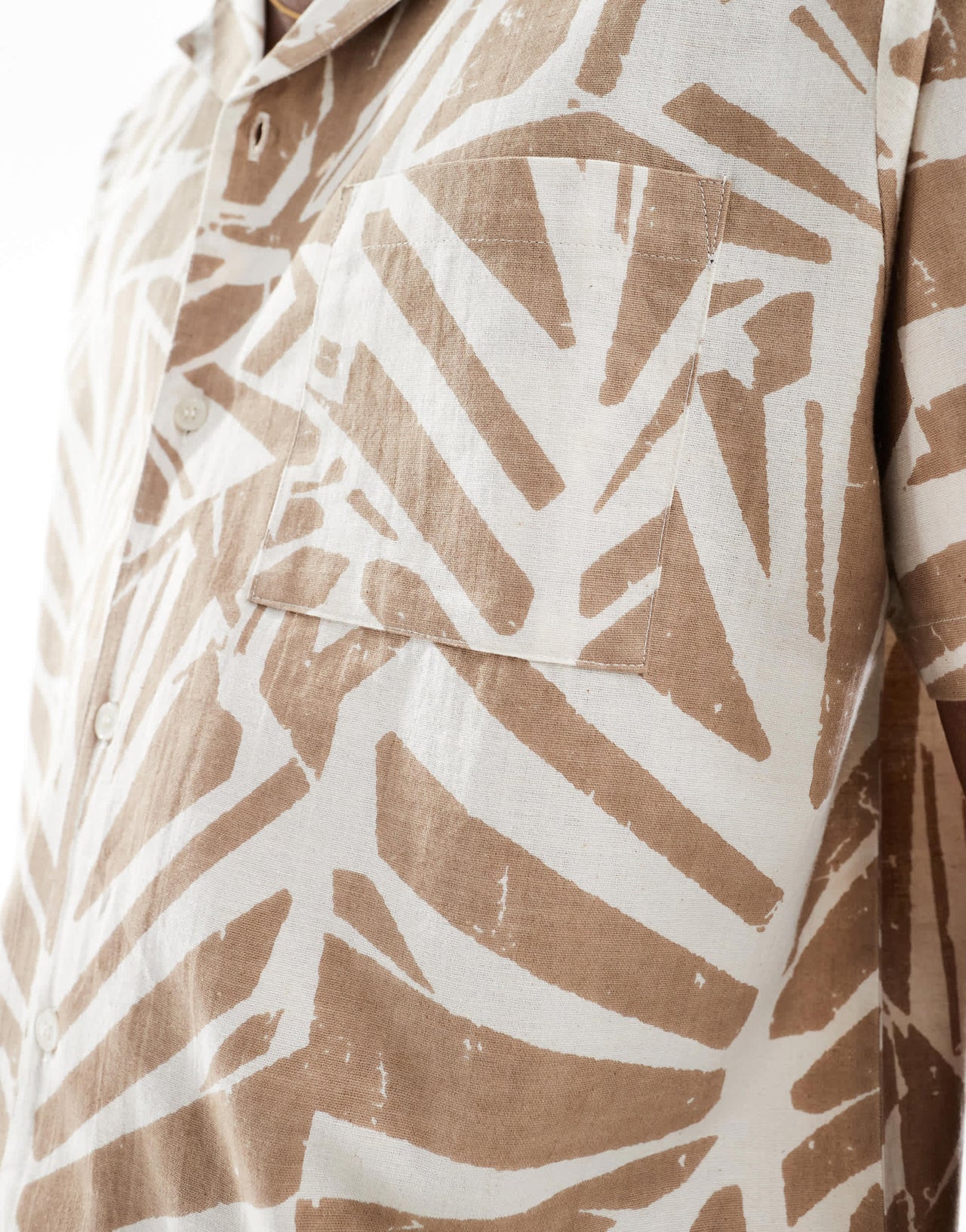Aray abstract print resort beach shirt in brown