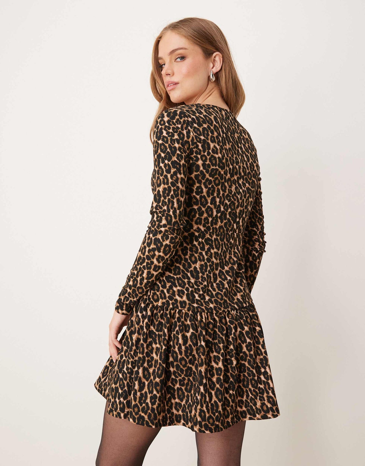 New Look crinkle mini dress in leopard print