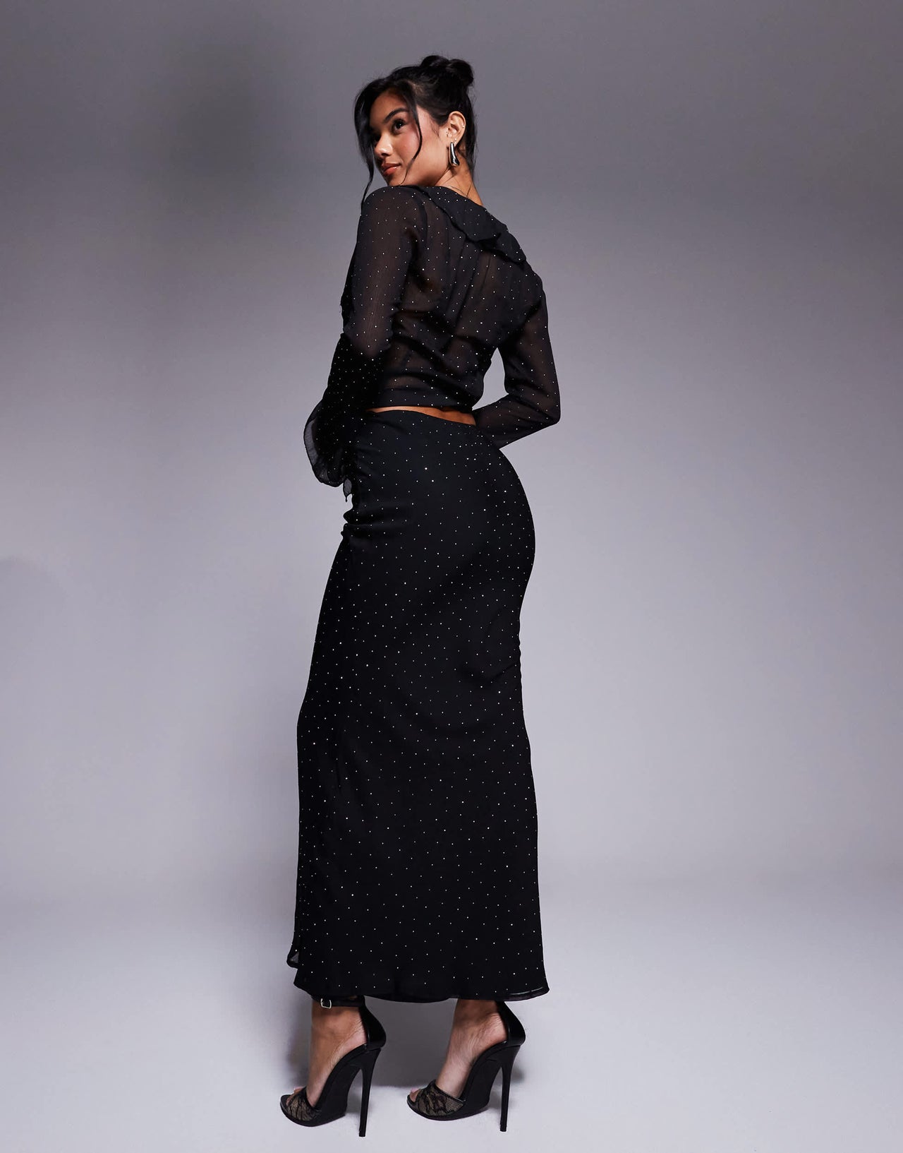 New Look co-ord embellished chiffon maxi skirt in black