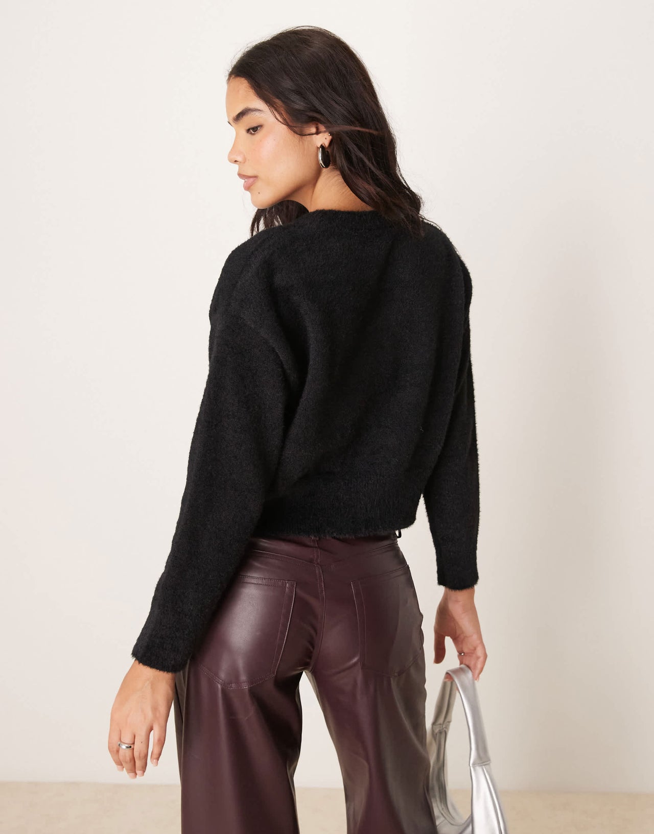 New Look C'est Bon logo fluffy jumper in black