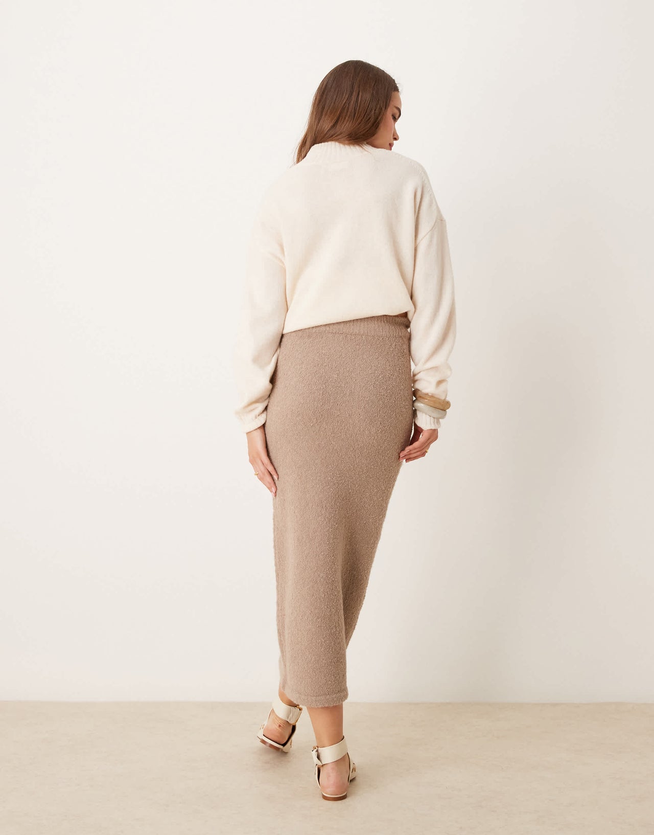 New Look boucle midi skirt in mink