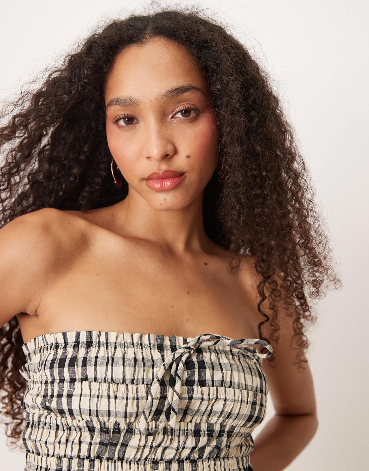 Brave Soul Co-ord shirred bandeau top in check design