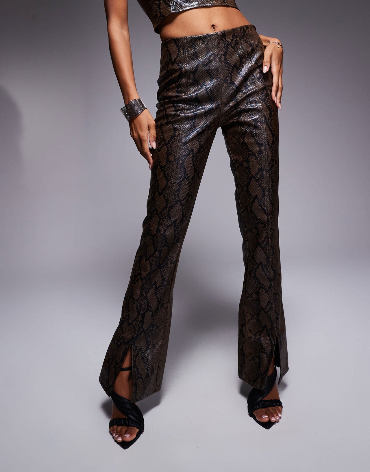 New look leather look wide leg trouser co-ord in snake print